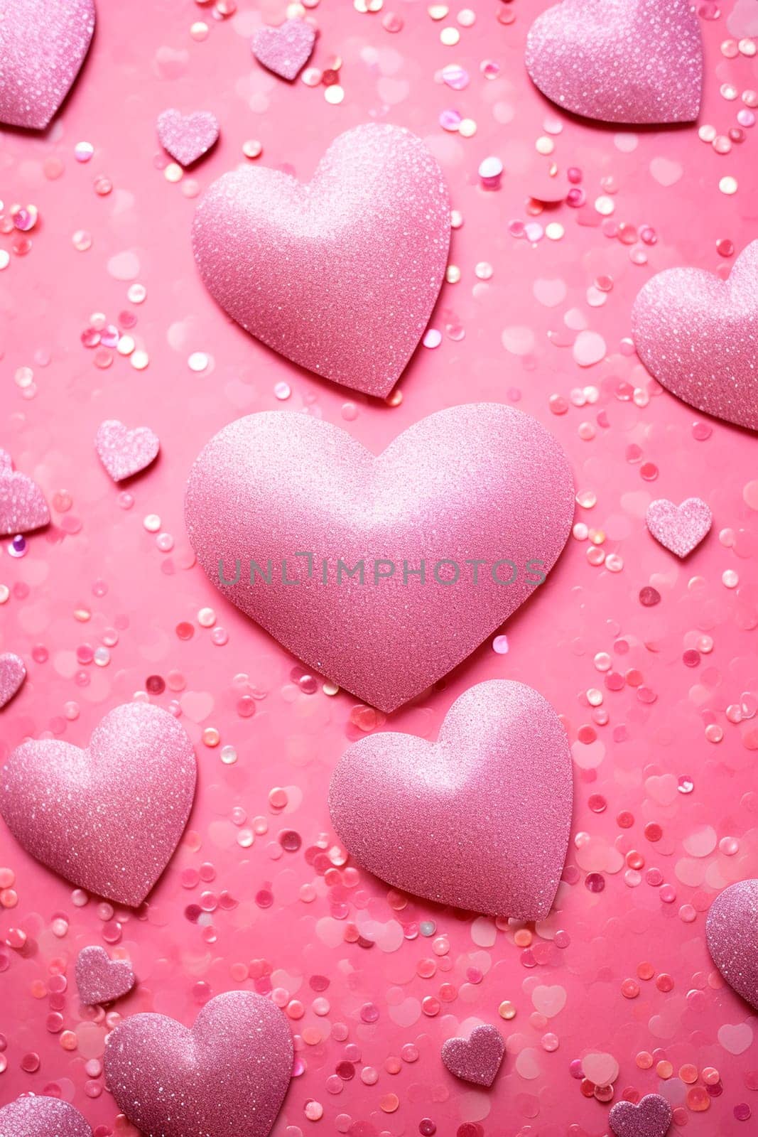 Beautiful background with pink hearts. Generative AI, valentine.