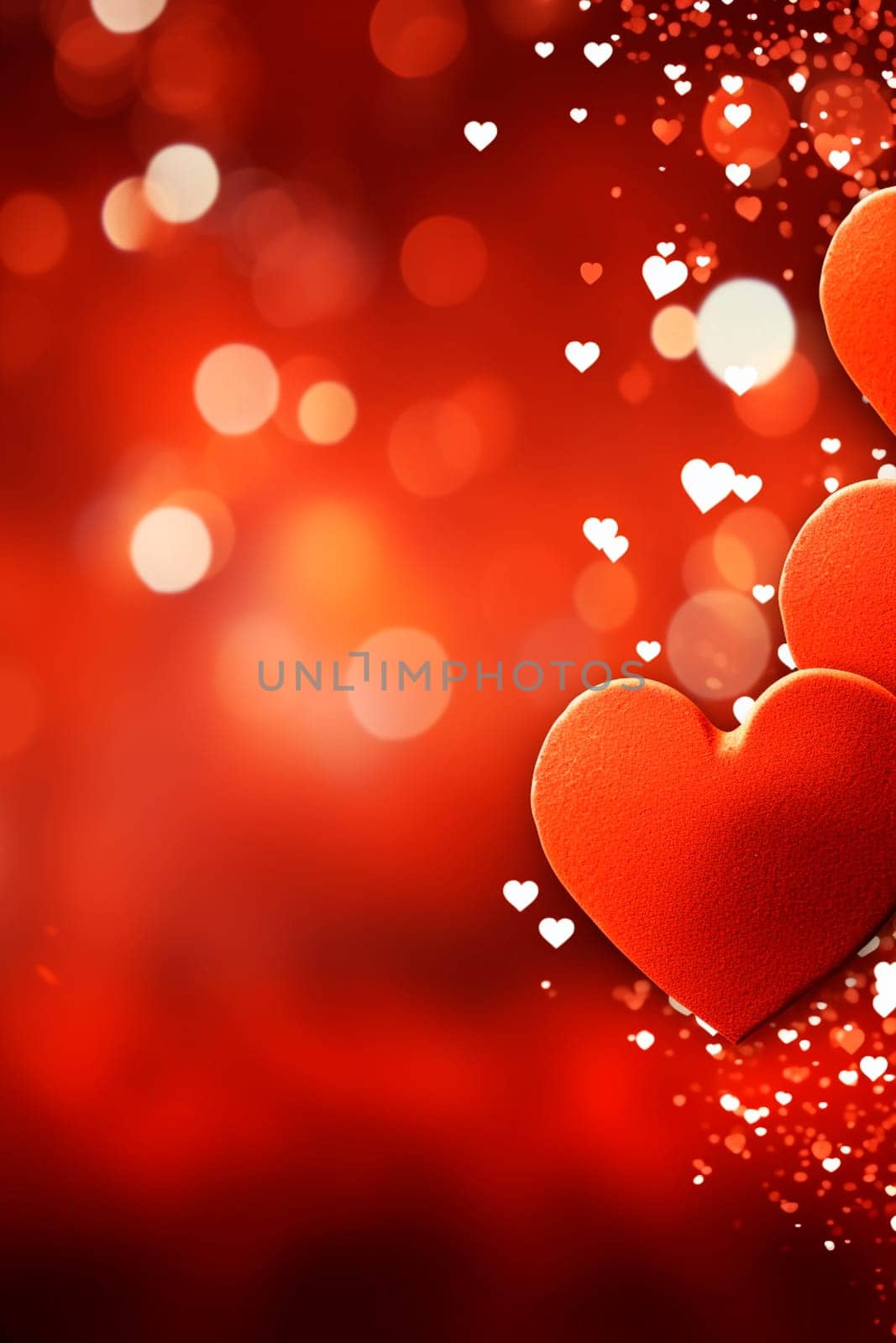 Beautiful background with red hearts. Generative AI, valentine.