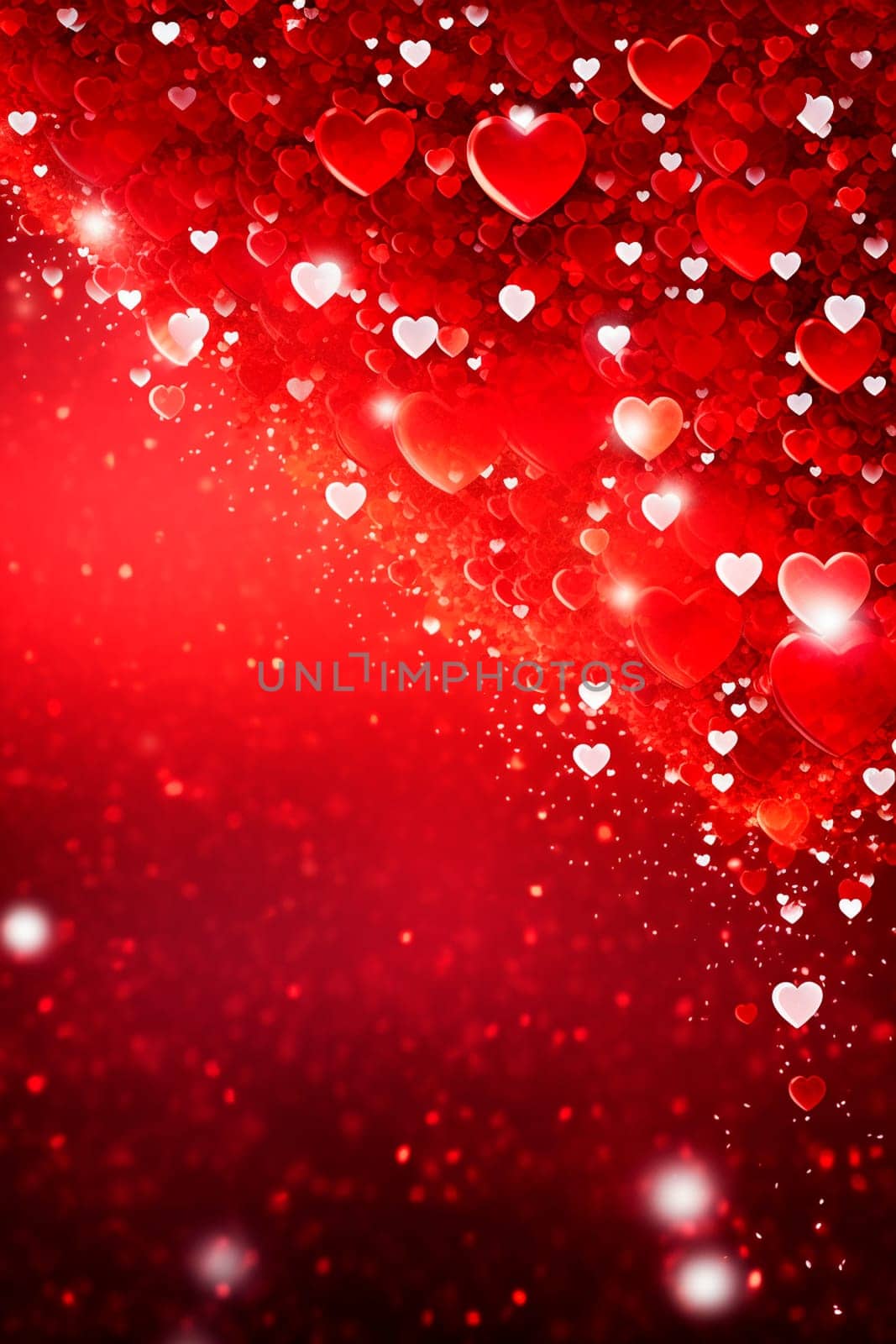 Beautiful background with red hearts. Generative AI, valentine.