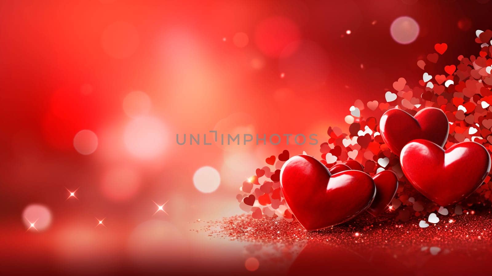 Beautiful background with red hearts. Generative AI, valentine.