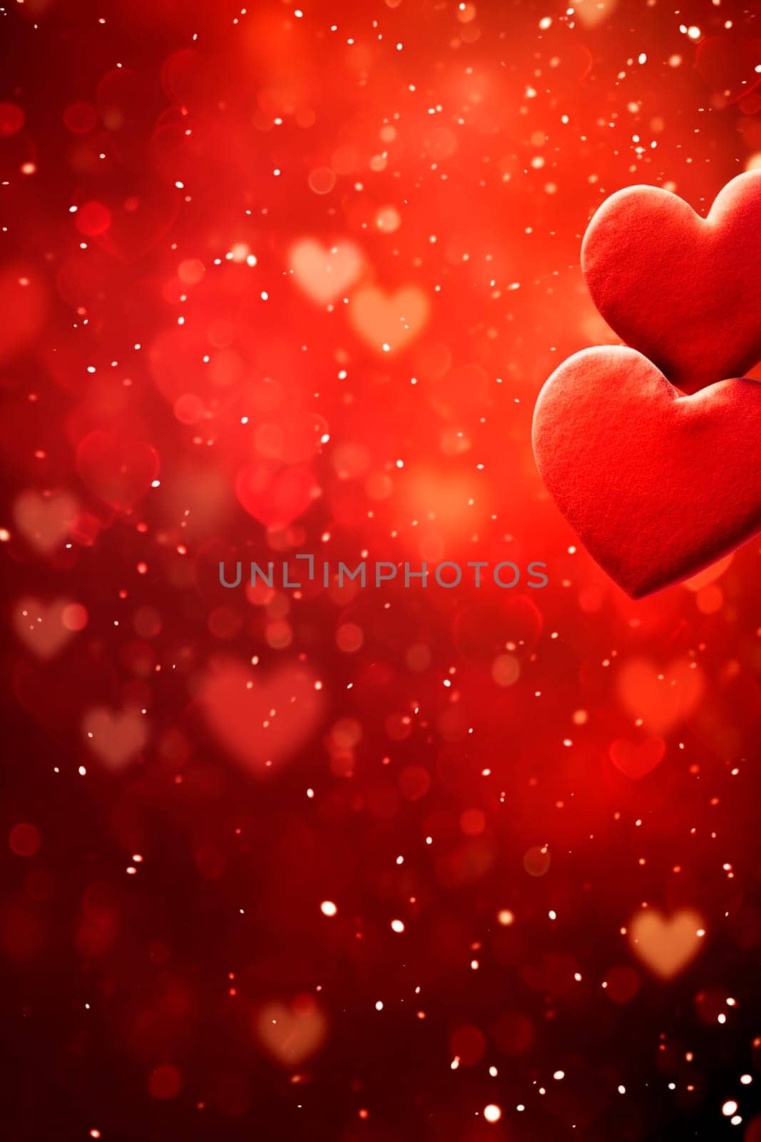 Beautiful background with red hearts. Generative AI, by yanadjana