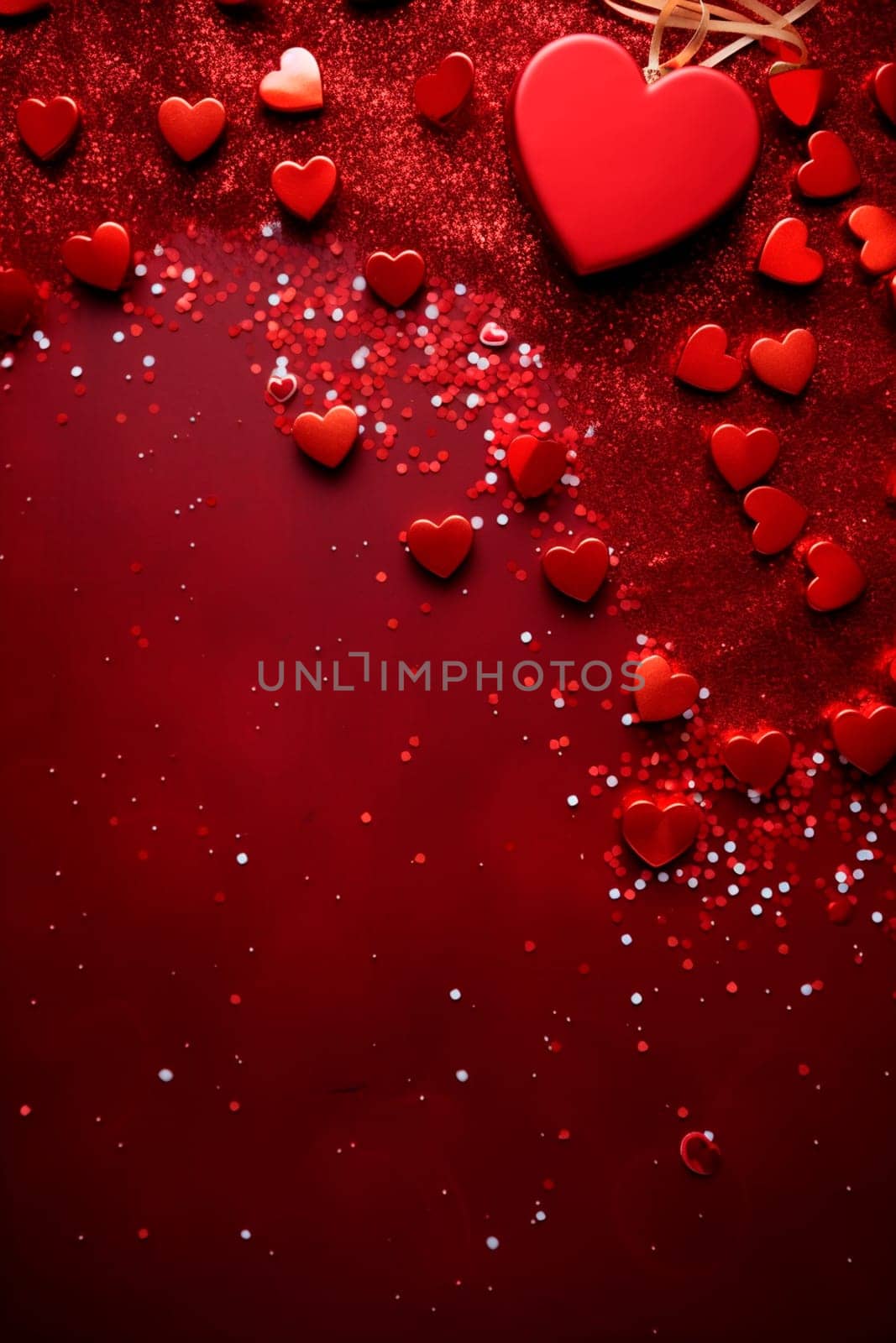 Beautiful background with red hearts. Generative AI, by yanadjana