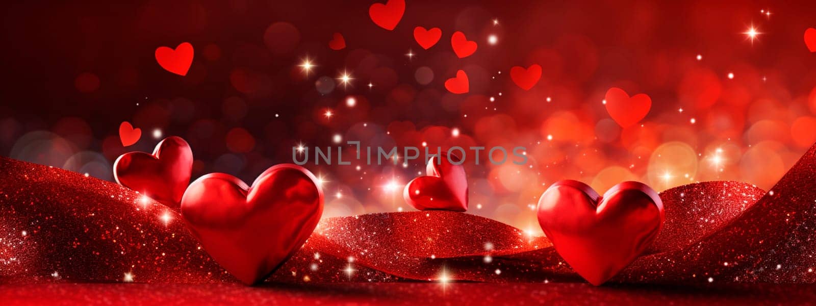 Beautiful background with red hearts. Generative AI, by yanadjana