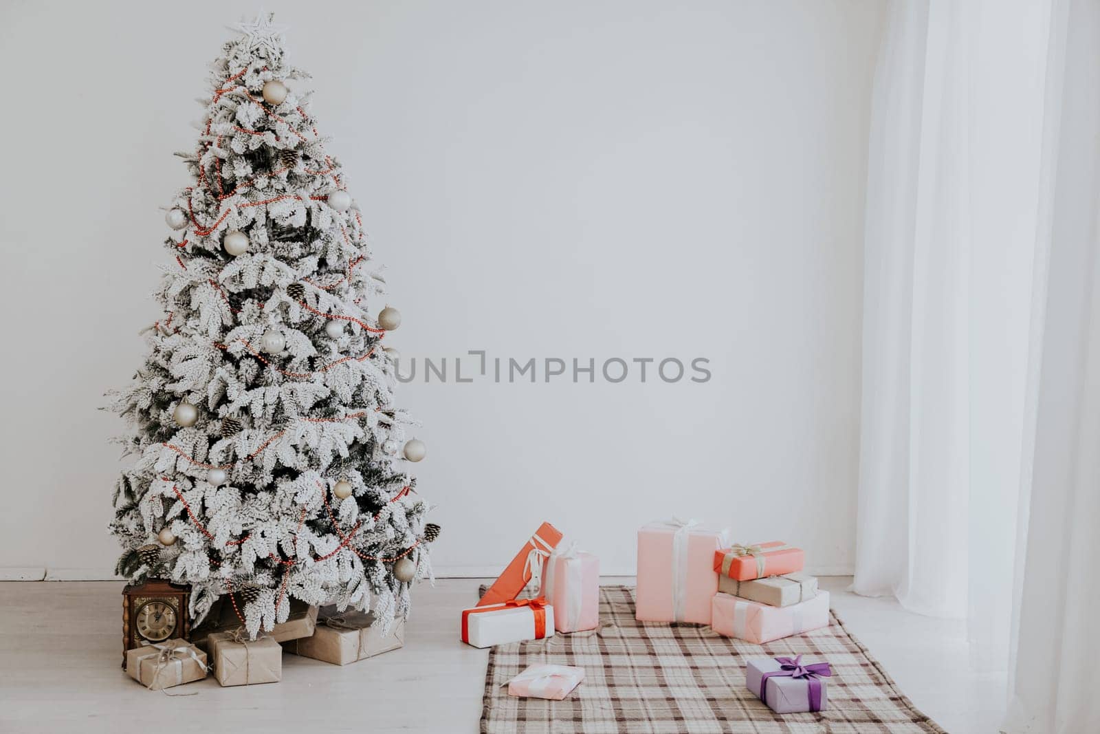 winter Christmas background bed bedroom tree holiday gifts new year by Simakov