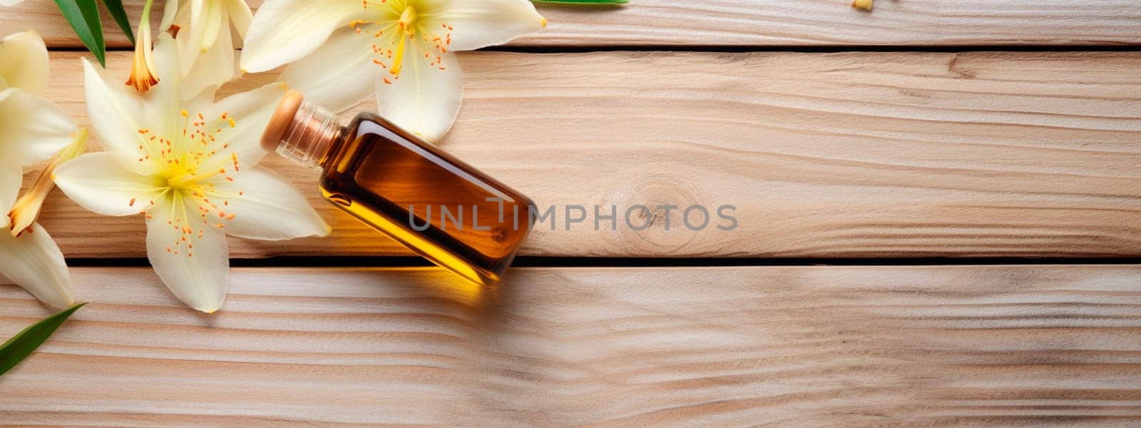 Vanilla essential oil in a bottle. Generative AI, by yanadjana