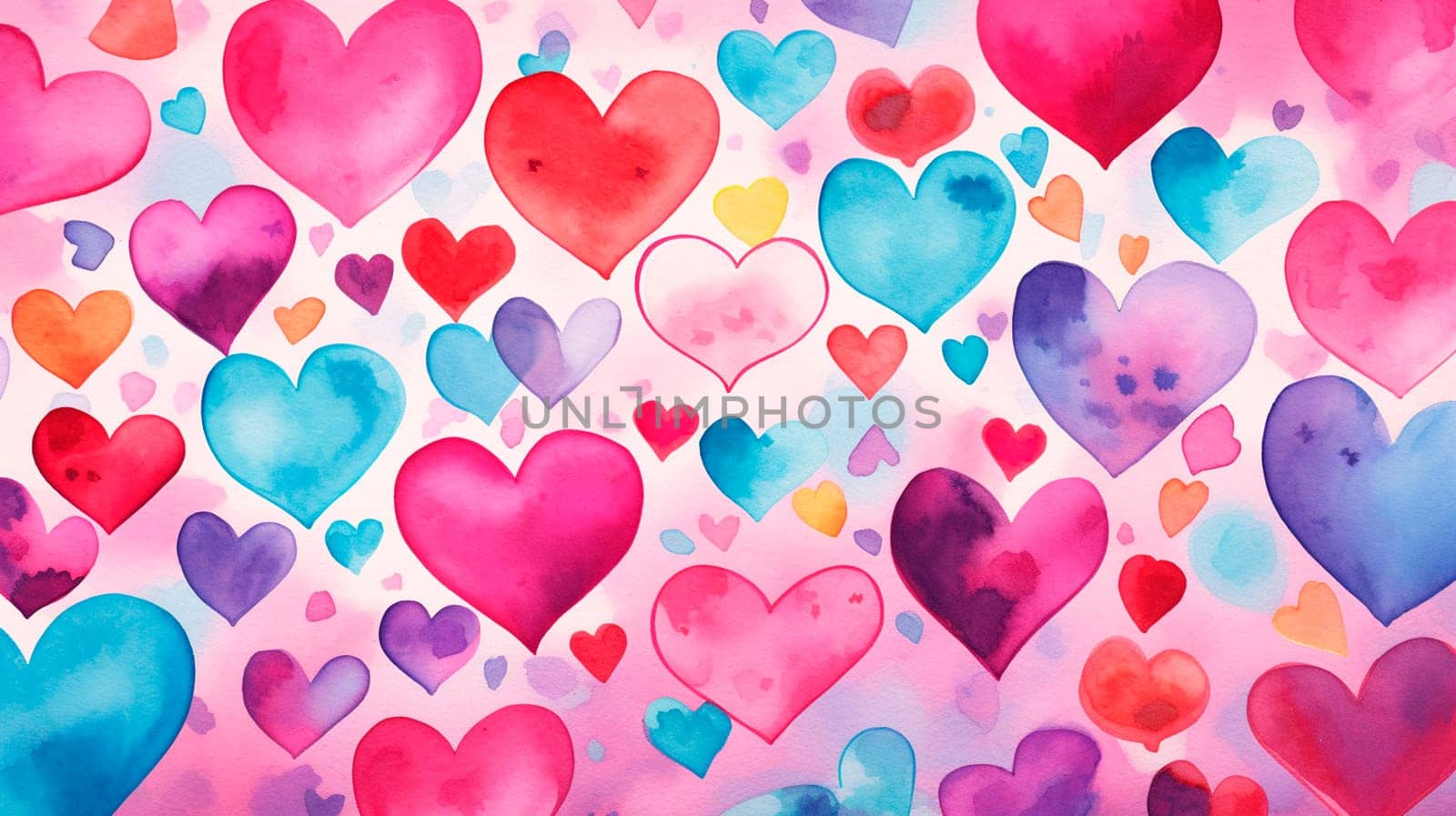 Watercolor drawing hearts background. Generative AI, by yanadjana