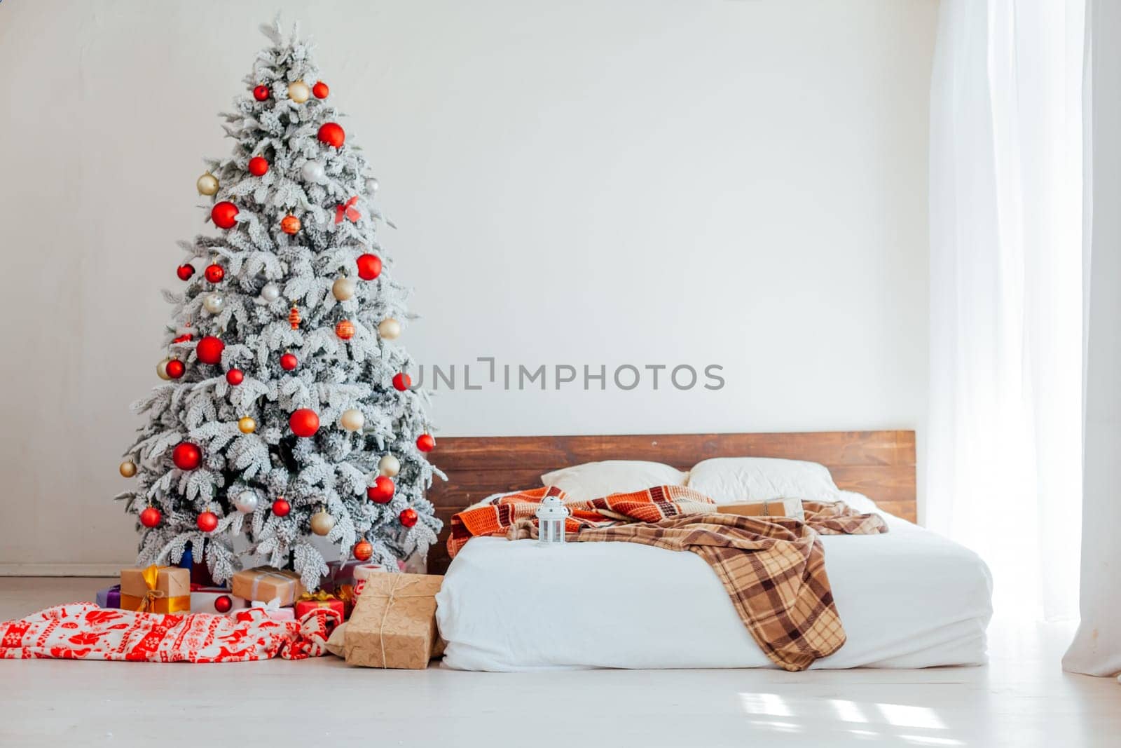winter Christmas background bed bedroom tree holiday gifts new year 2020