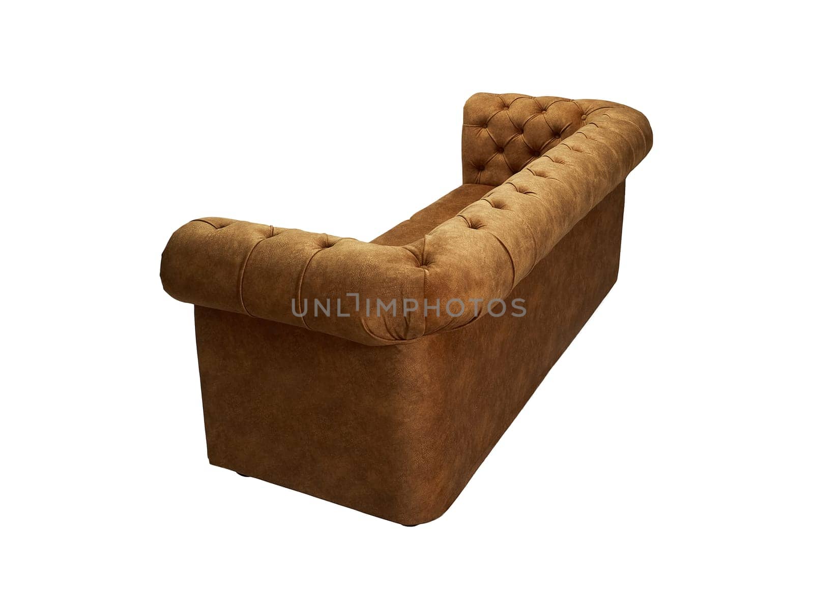 brown fabric sofa isolated on white background, back view. couch, furniture in minimal style, interior, home design