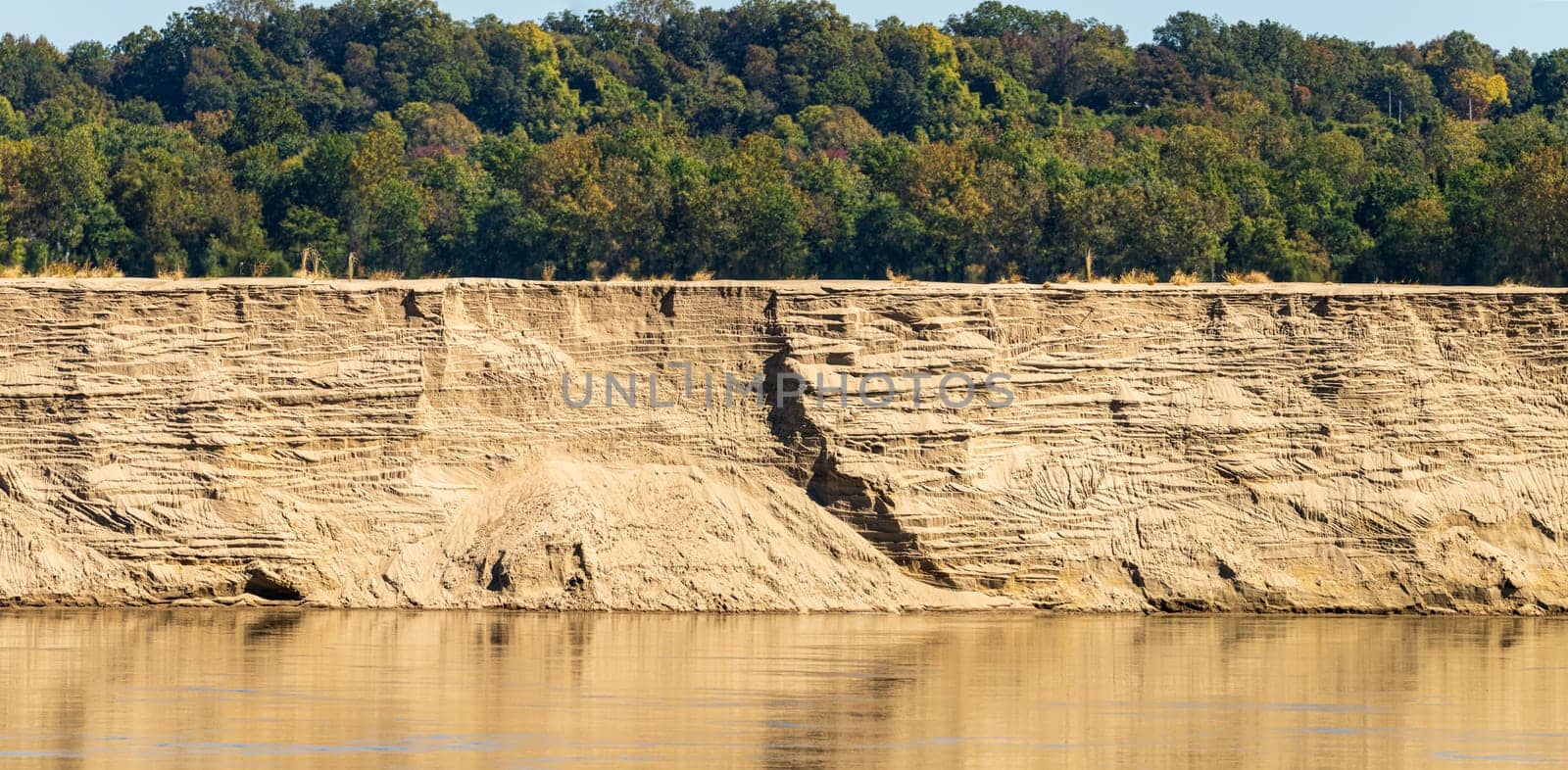 Extreme low water conditions on Mississippi river in October 2023 exposed cliffs of sand in Kentucky