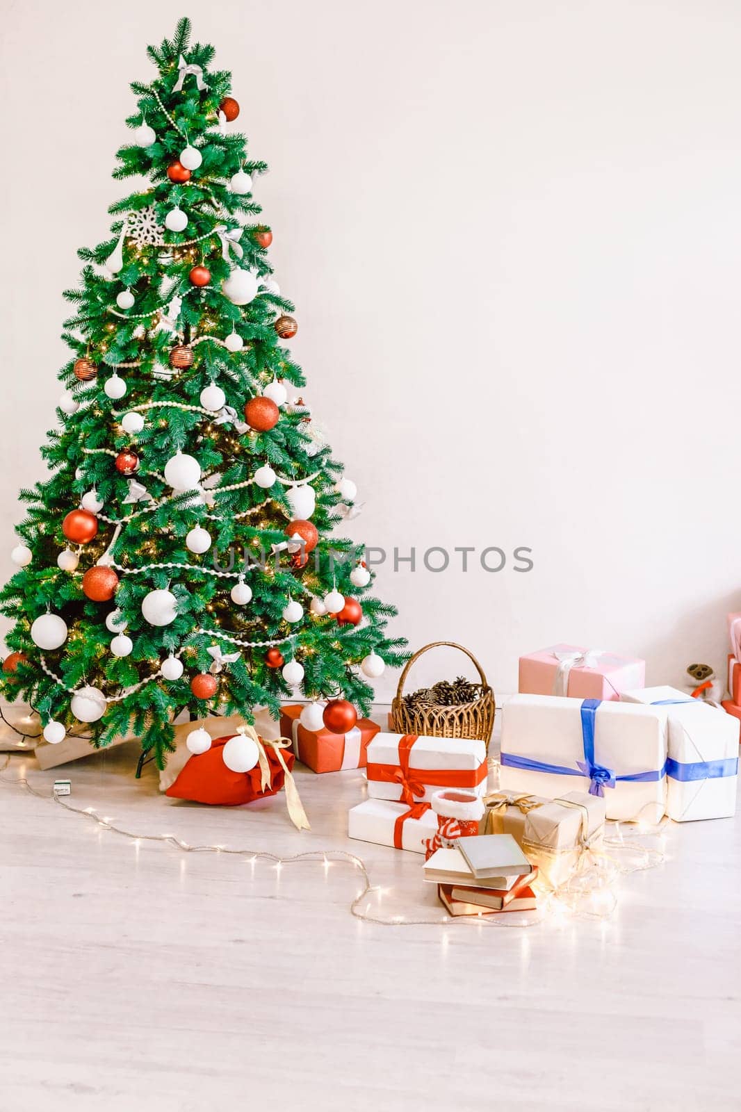 Christmas tree blue lights new year holiday gifts Garland white home