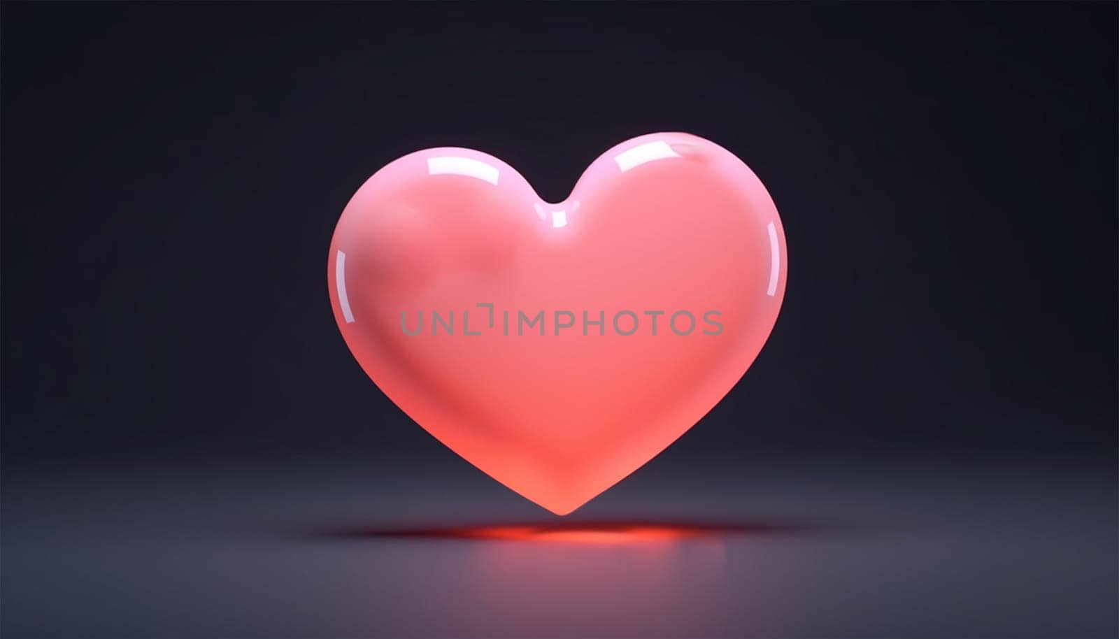 Red glowing neon heart. 3d render, abstract ultraviolet background with neon heart frame. Modern minimal line art. Valentines Day romantic symbol glowing in the dark copy space Happy Valentine romantic