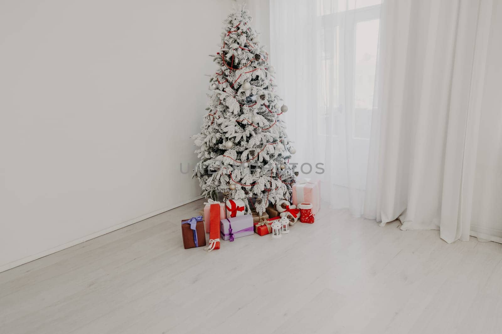 Christmas tree with presents, Garland lights new year by Simakov