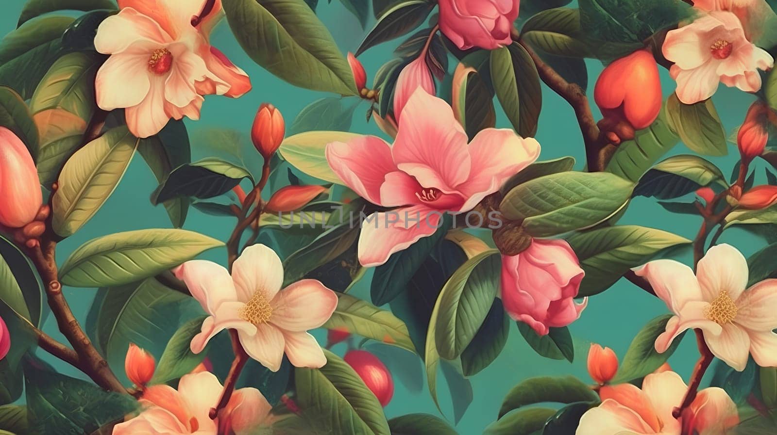 colored flowers illustration - vintage decorative background - Generative AI
