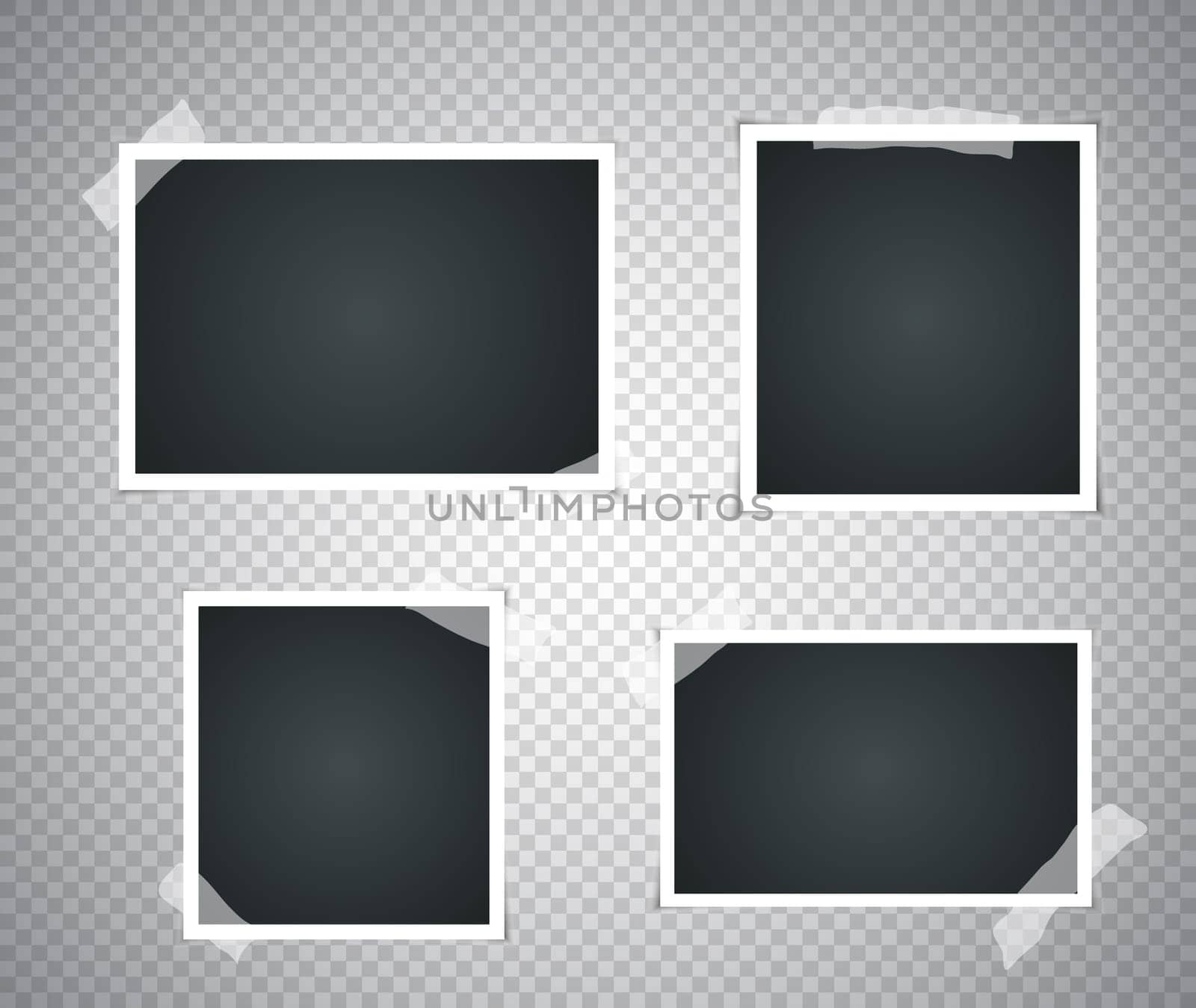 Set of realistic vintage photo frame with adhesive tape. Photorealistic Mockups. Retro Template for your picture photos. illustration - Vector