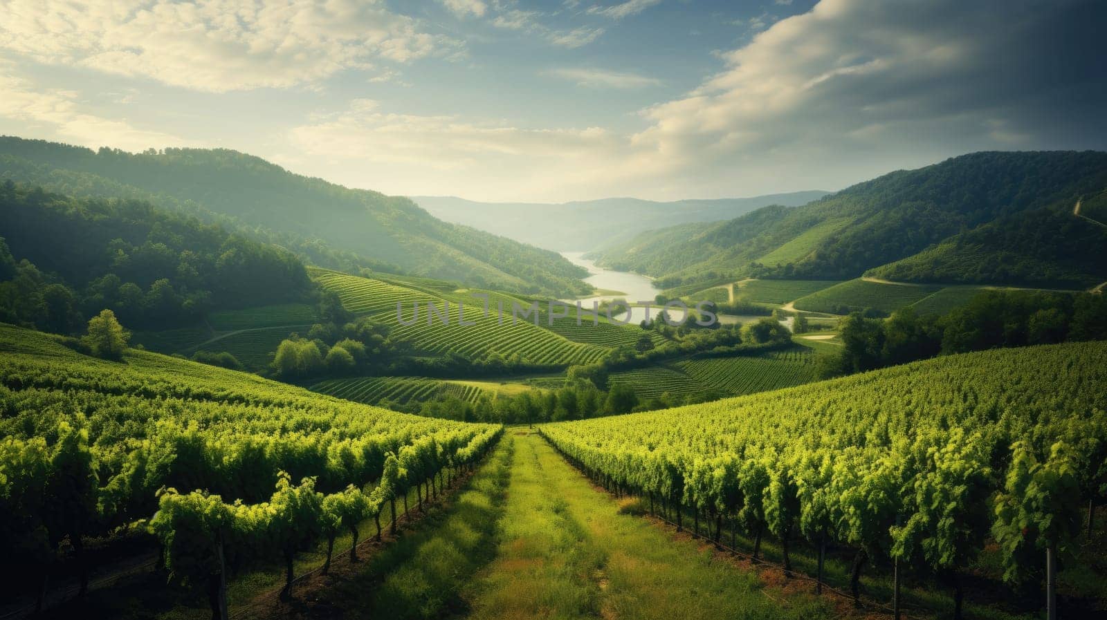 Beautiful landscape of Vineyards in European region in summer comeliness by biancoblue