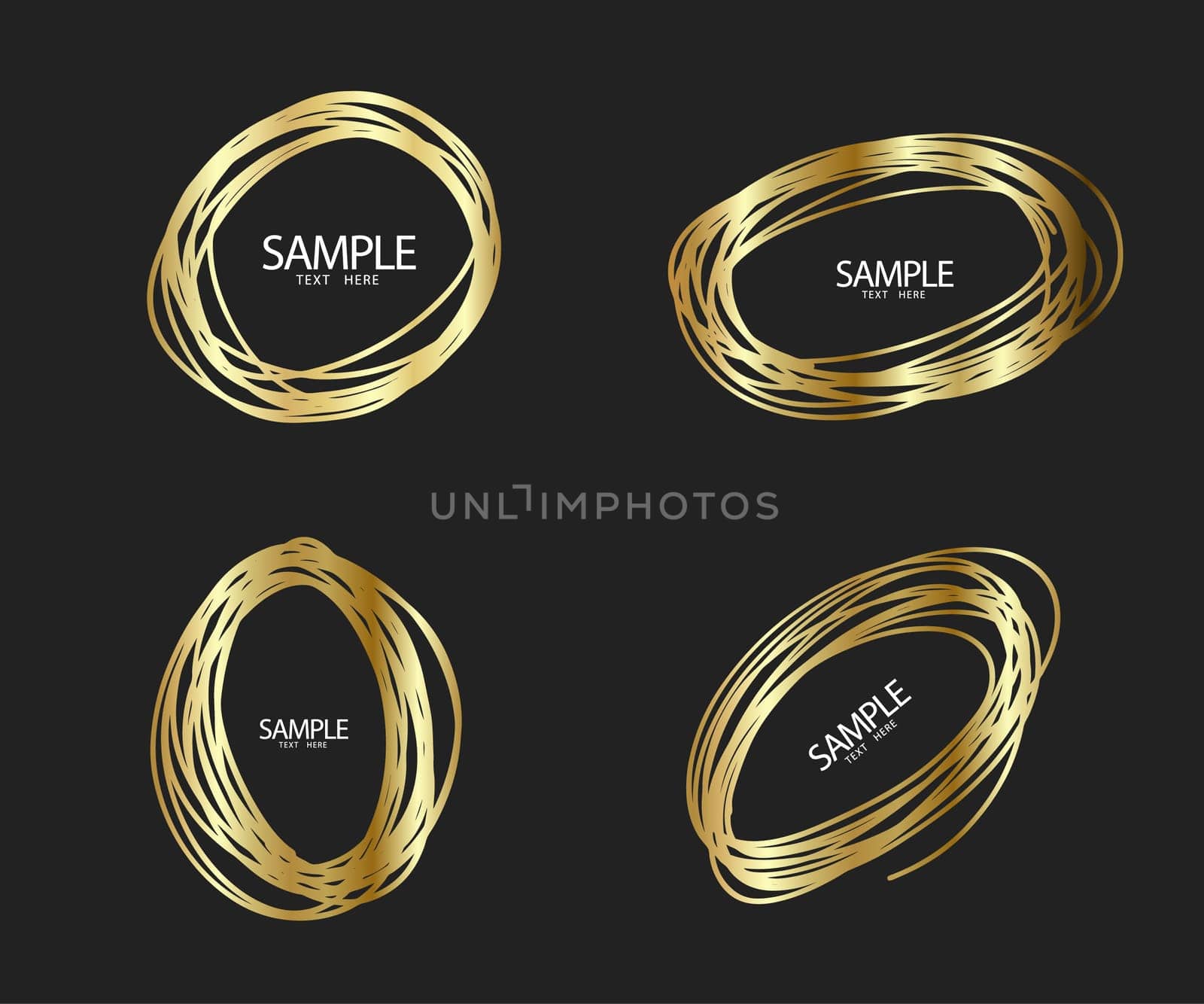 Circle gold frame set of Hand Drawn. Abstract vector design element. Gold concept, shining circle with thin realistic line for poster, banner, cover, print.