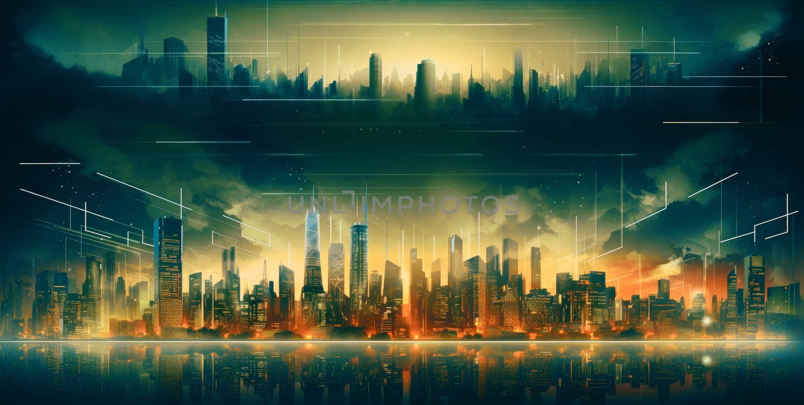 Abstract futuristic night city, Concept for IOT, smart city by biancoblue