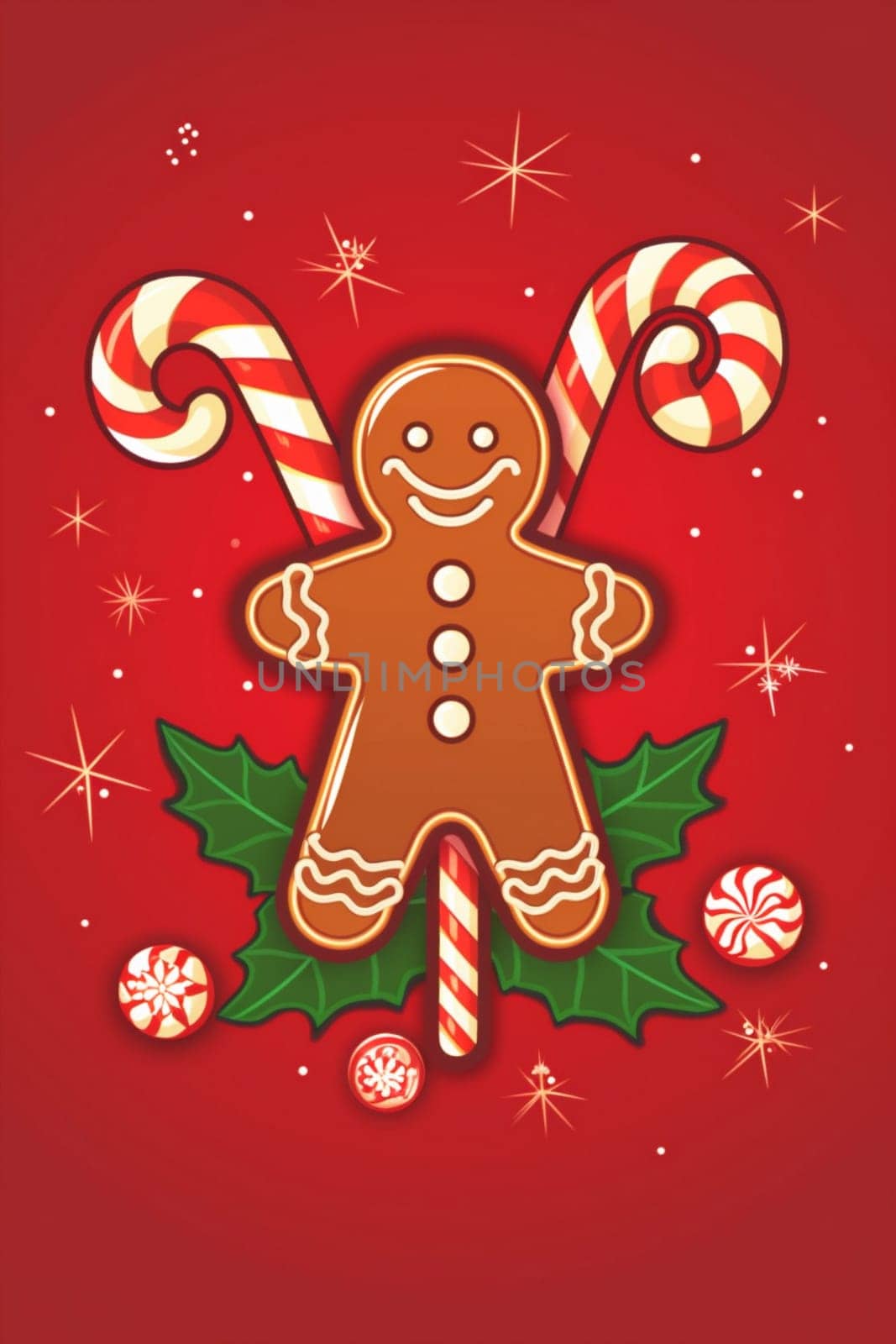 background man food christmas decoration holiday season sweet red biscuit cookie gingerbread. Generative AI. by Vichizh
