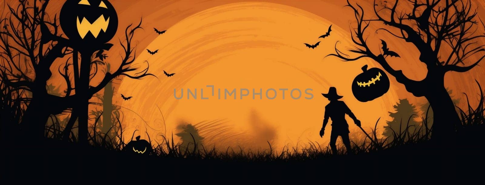night black orange ghost october holiday horror pumpkin halloween dark. Generative AI. by Vichizh