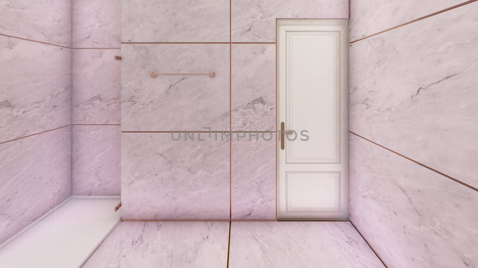 Mauve rose gold toilet interior design 3d rendering