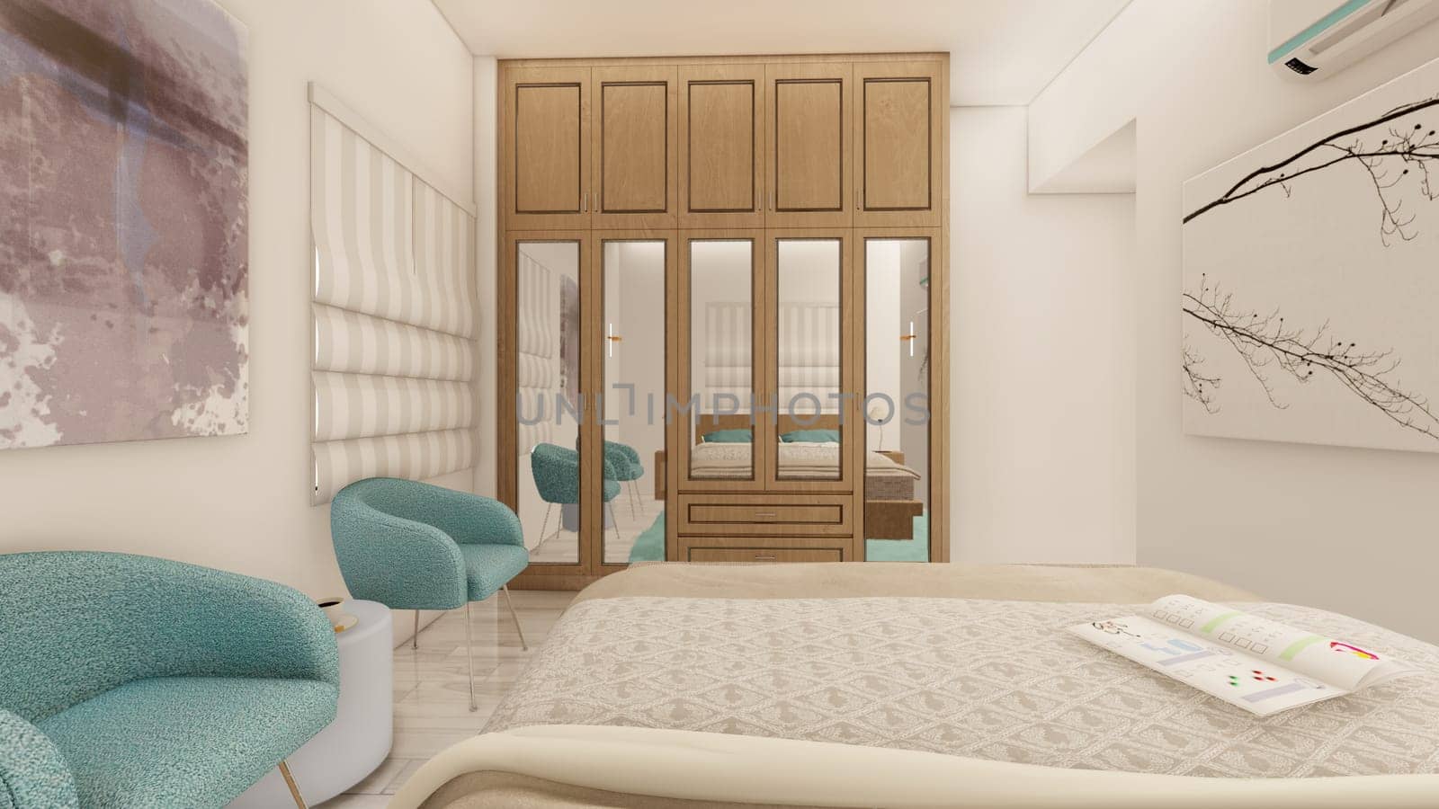 Realistic bedroom one point perspective by shawlinmohd