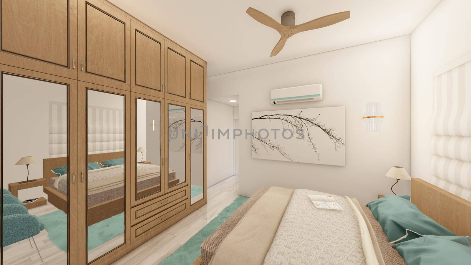 Realistic well furnished 3d rendering of a bedroom by shawlinmohd