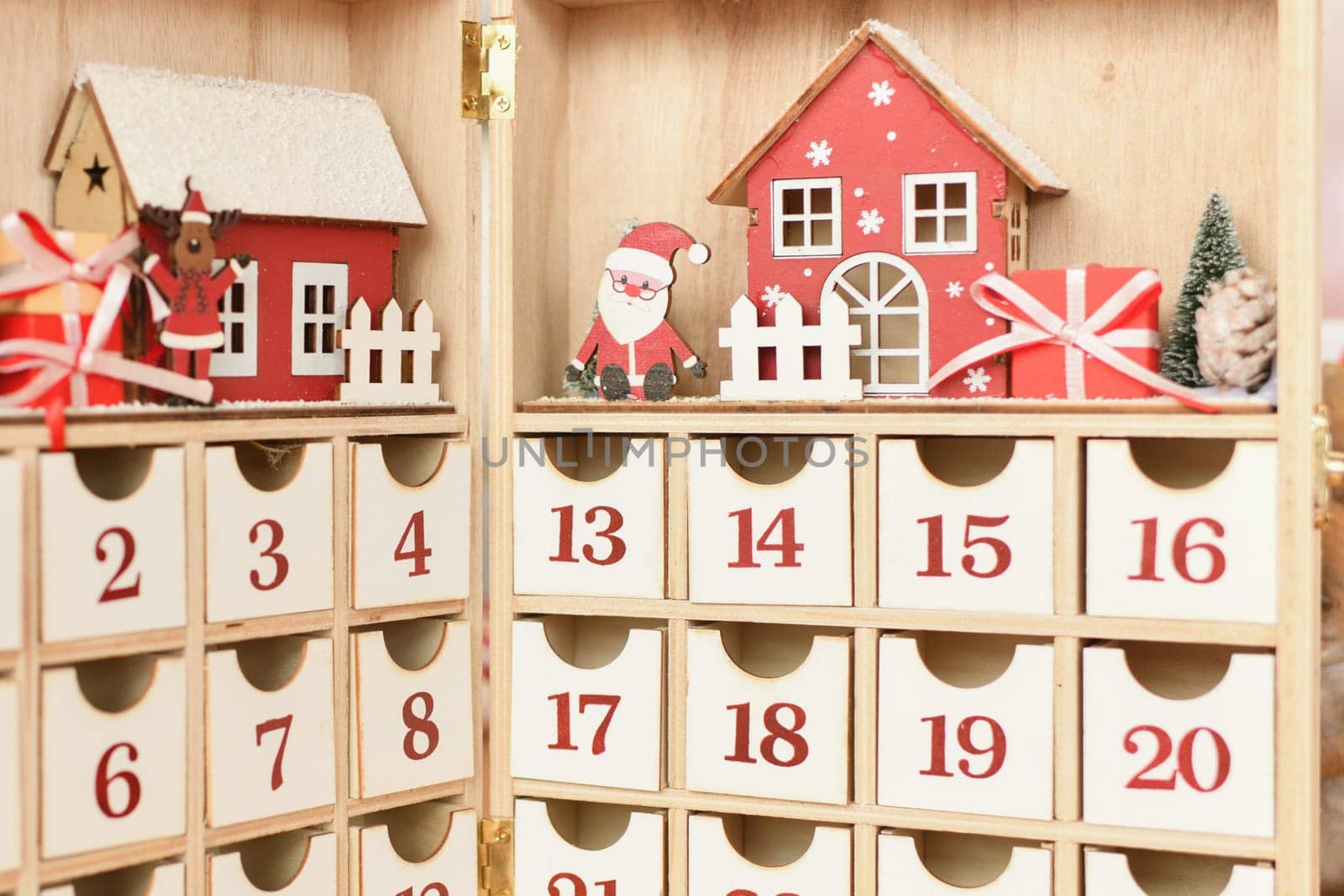 Wooden advent calendar Christmas Santa