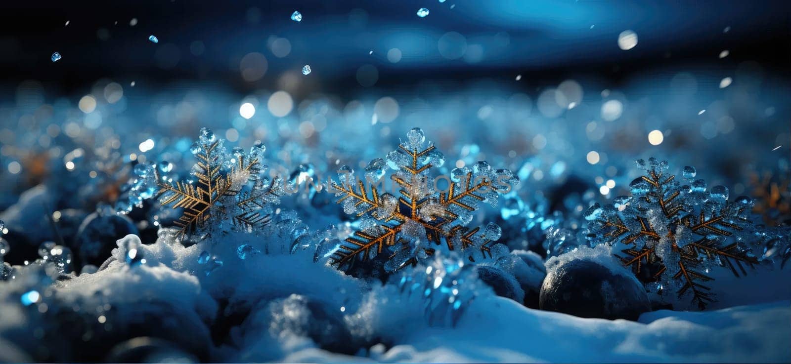 Winter magic on blue christmas background with swirling snowflakes by Yurich32