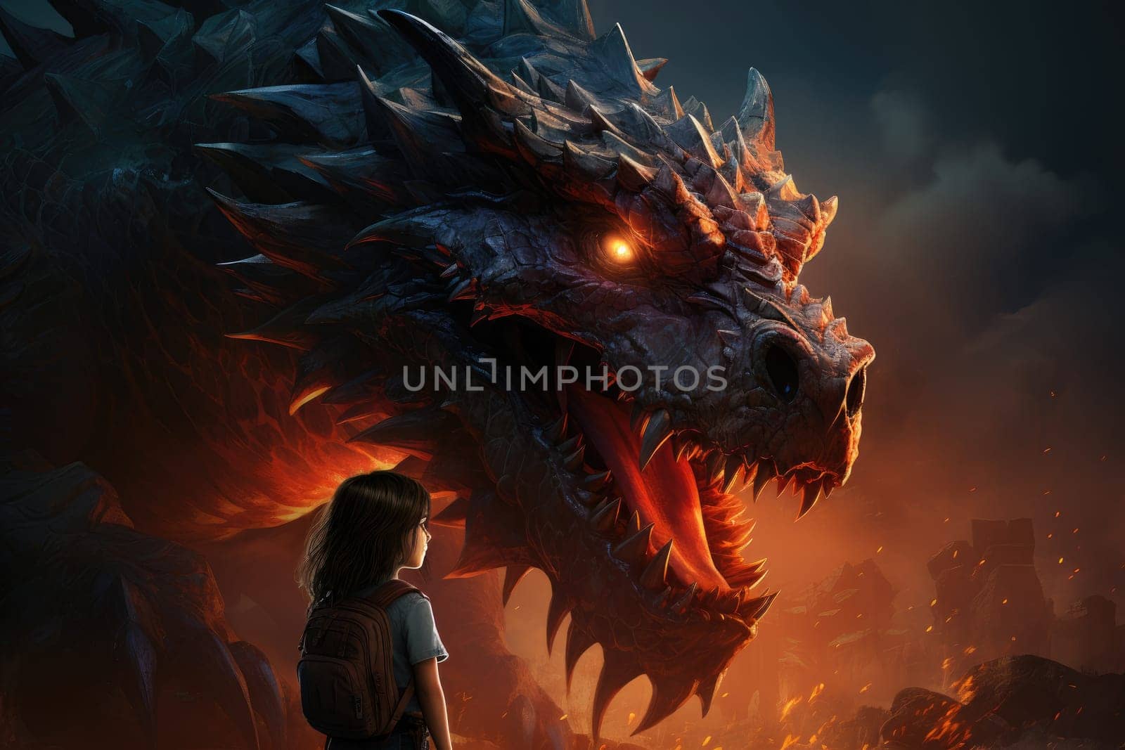 Cartoon princess and her faithful friend - a huge dragon by Yurich32