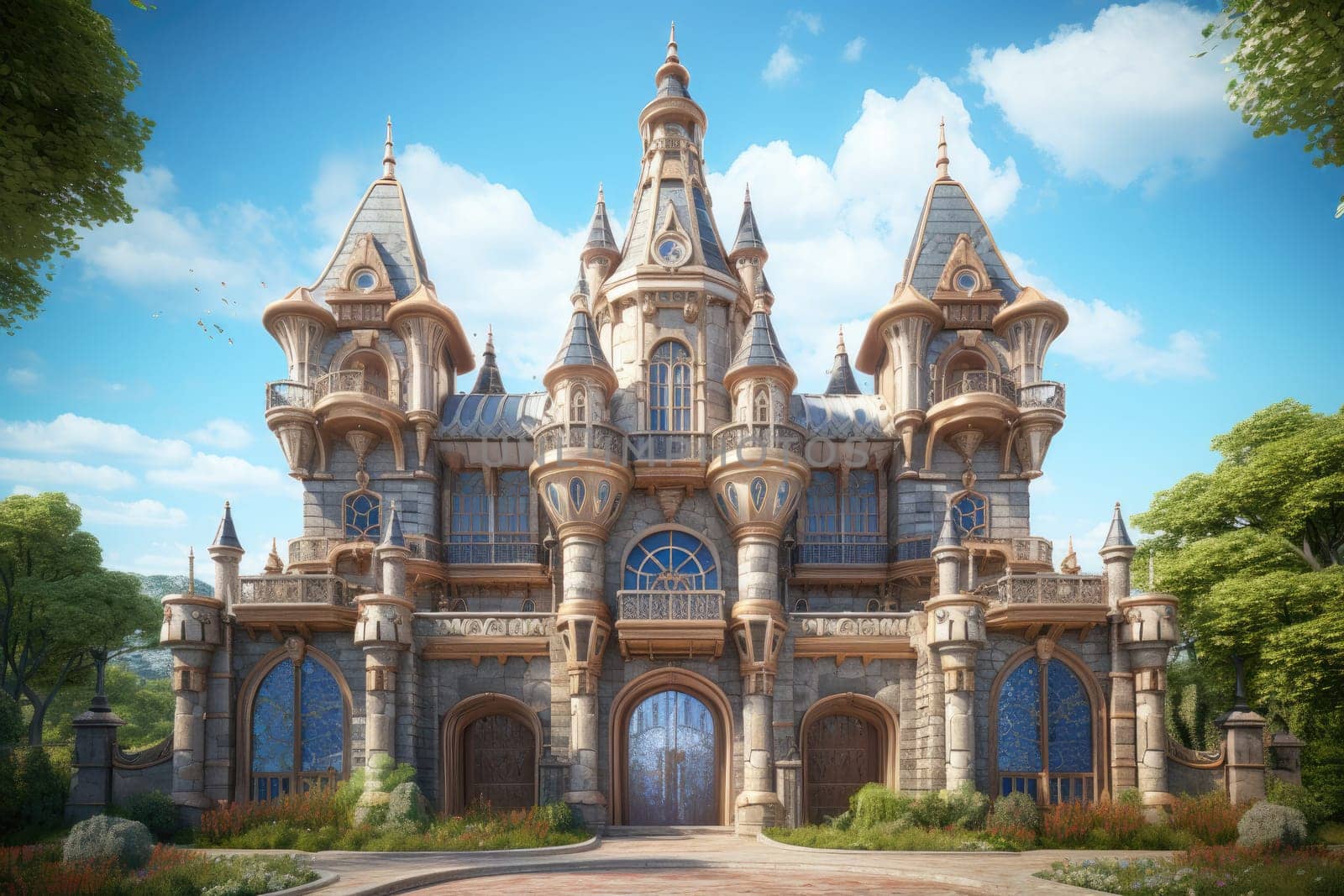 This magical castle delights with its elegance and beauty. Charming wrought-iron grilles and carved doors give it a special charm and mystery.
