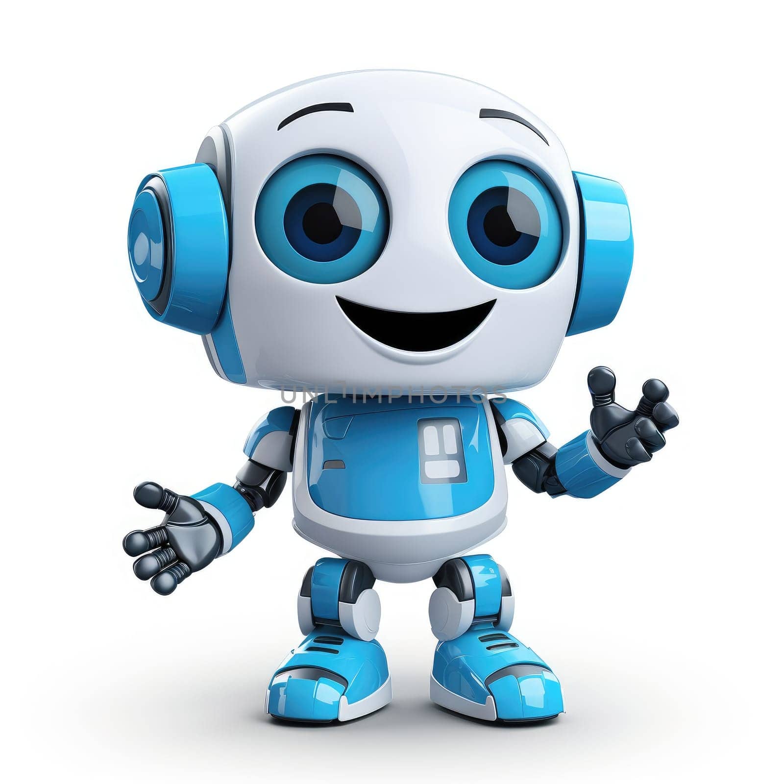 A cheerful and small robot enlivens the environment with its playful movements and smile