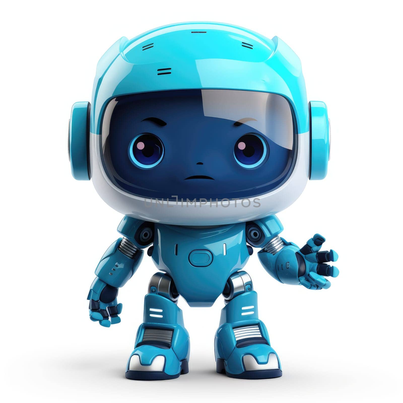 Small serious robot on white background by Yurich32