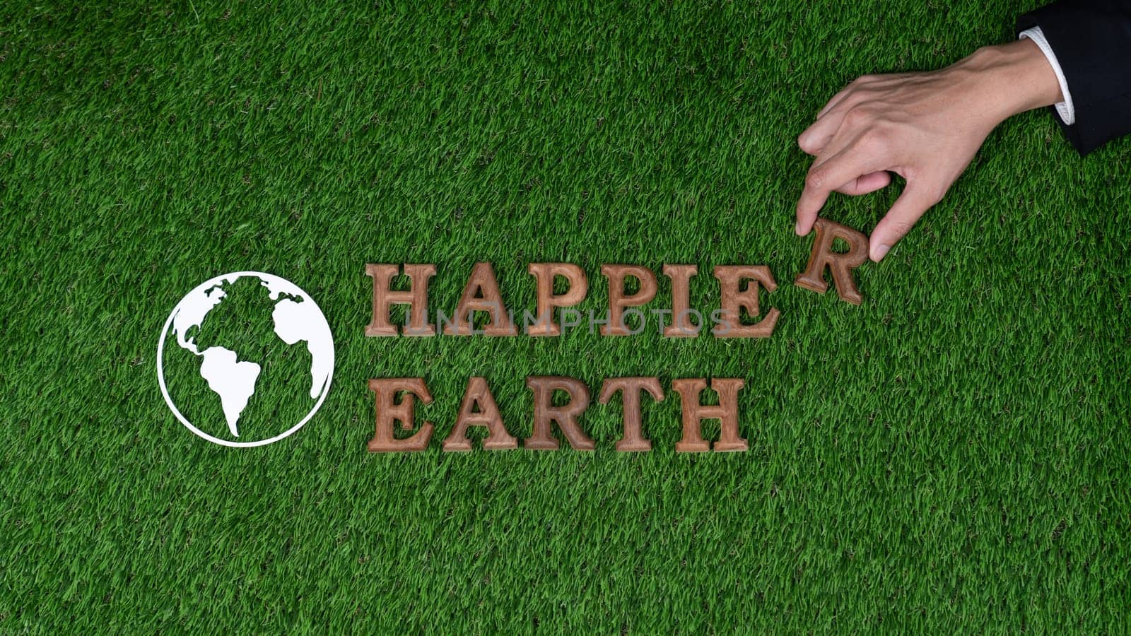 Eco awareness campaign for Earth day concept showcase message arranged in Save Earth on biophilic green background. Environmental social governance concept idea for sustainable and greener future.Gyre