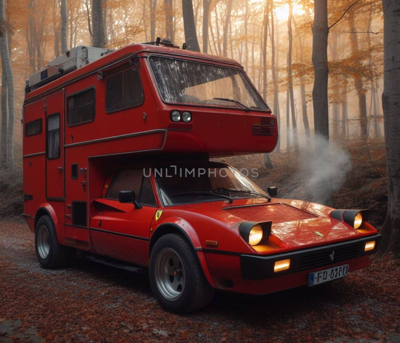 italian red sports car design camper van conversion for the digital nomad and avdenturer weekender ai art generated