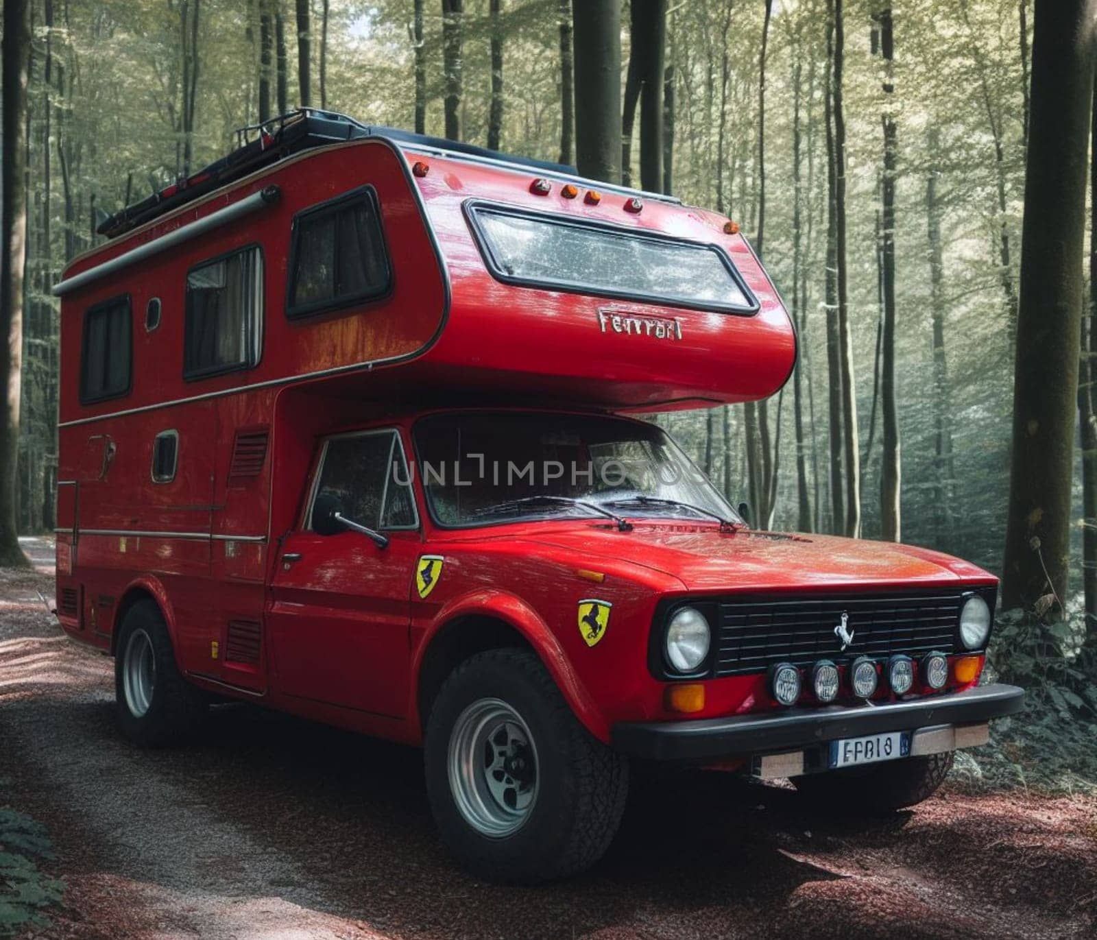 italian red sports car design camper van conversion for the digital nomad and avdenturer weekender ai art generated