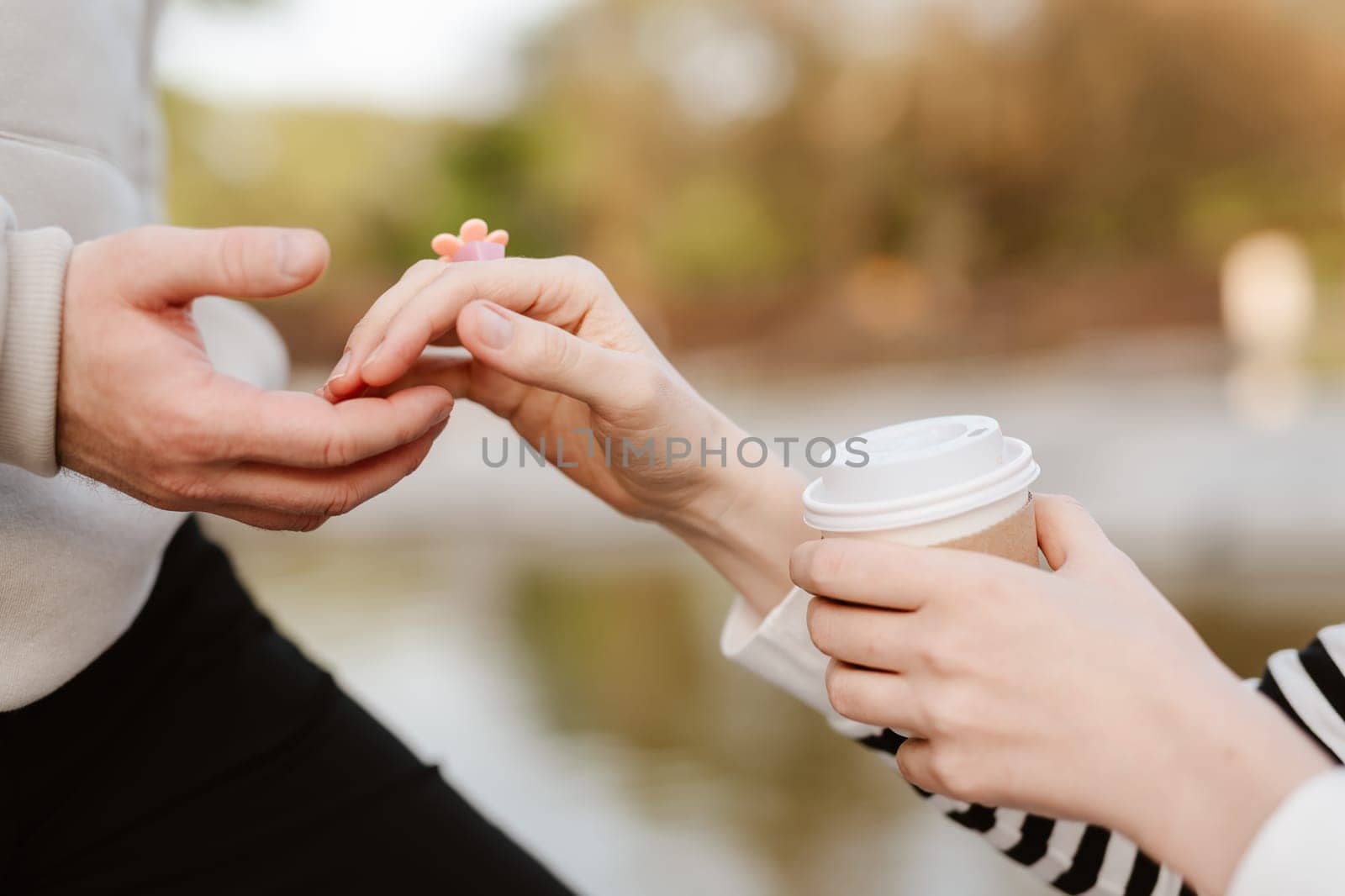 woman and man holding hands. Shallow dof
