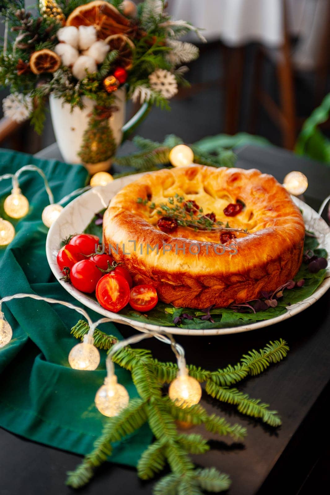 Traditional Christmas or New Year's pie. Homemade cake High quality photo