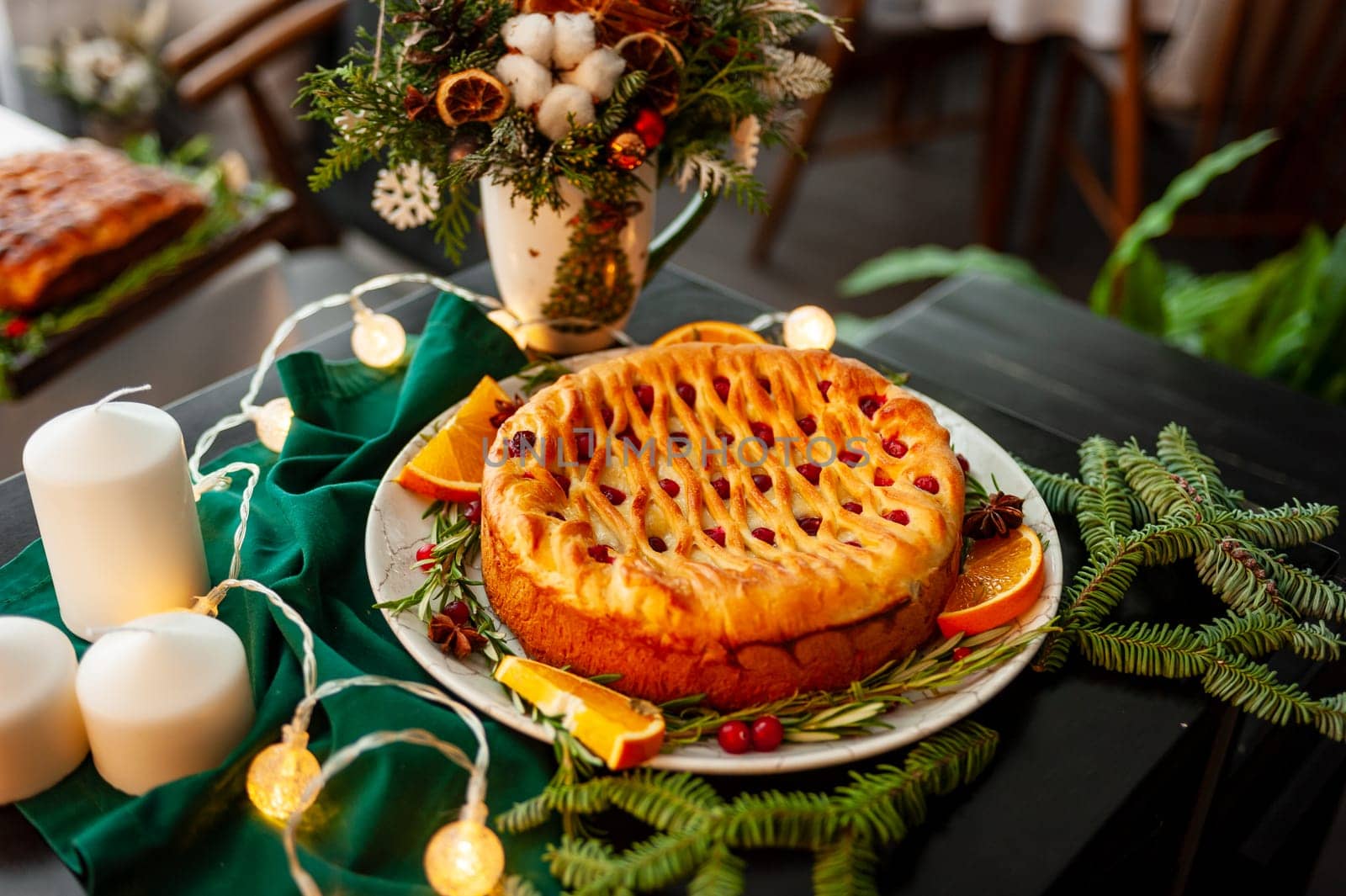 Traditional Christmas or New Year's pie. Homemade cake High quality photo