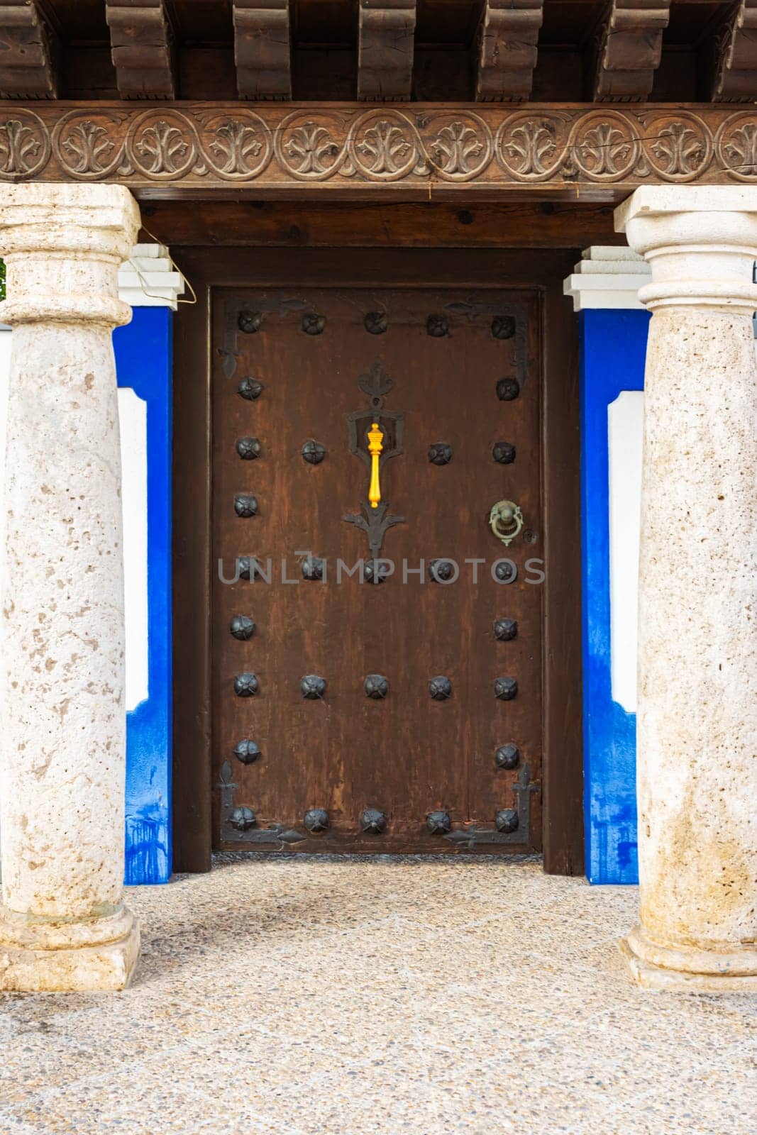Beautiful old wooden door, close-up with space for an inscription. High quality photo