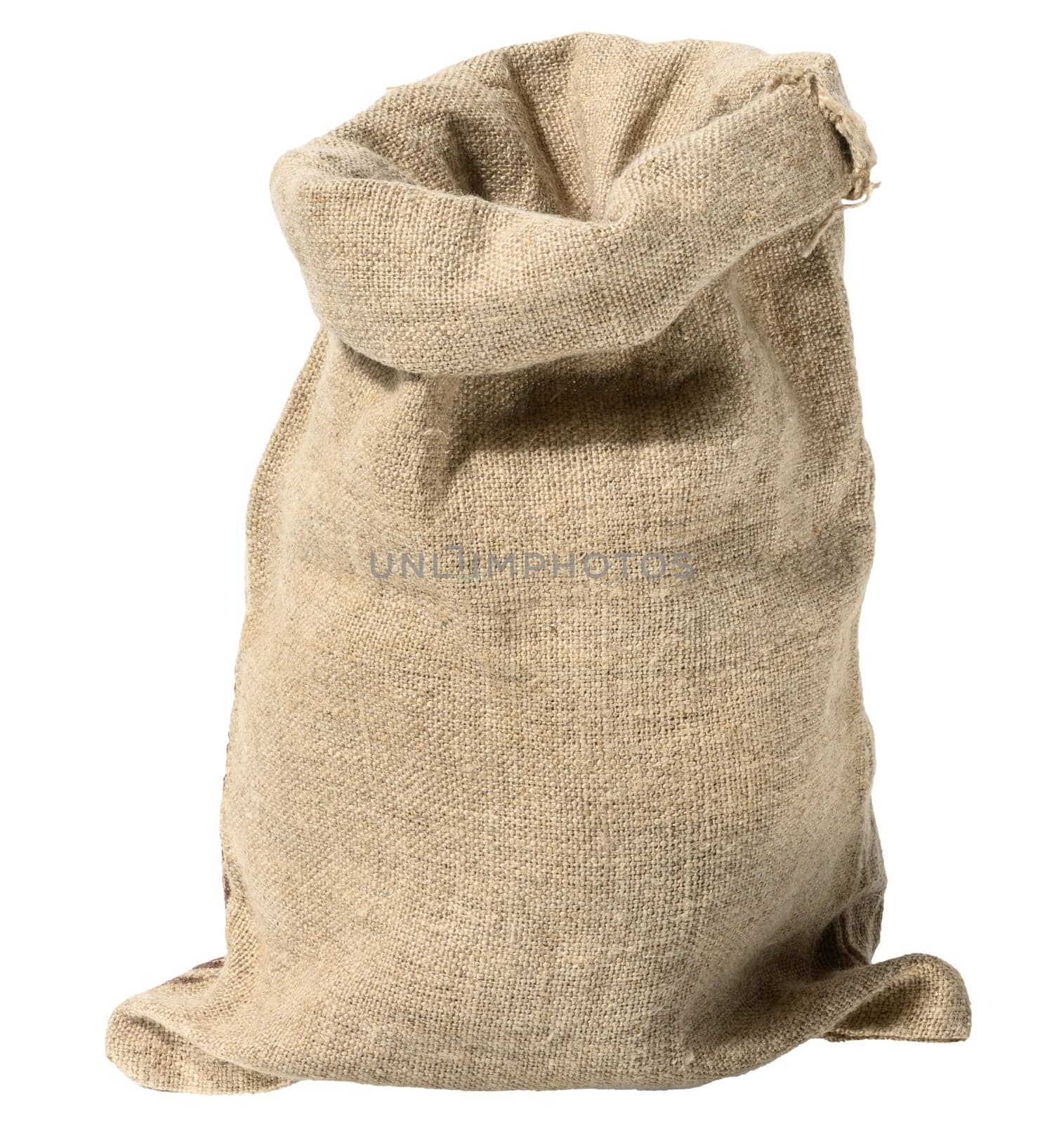 Open full canvas bag on white isolated background