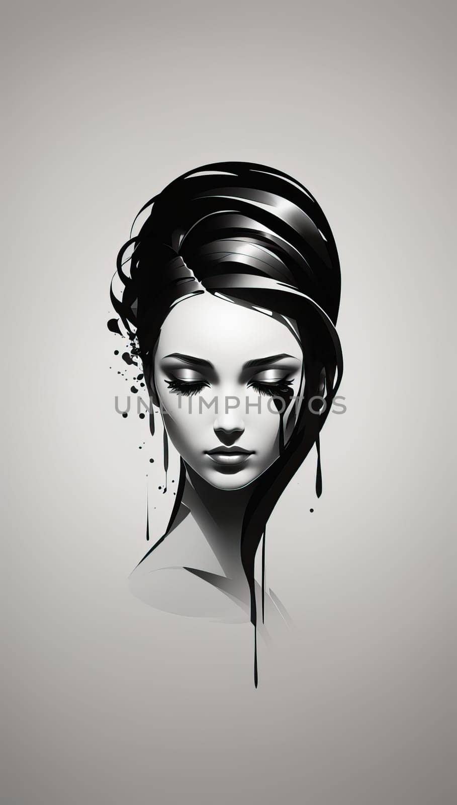 Black and white portrait of a woman. AI generated