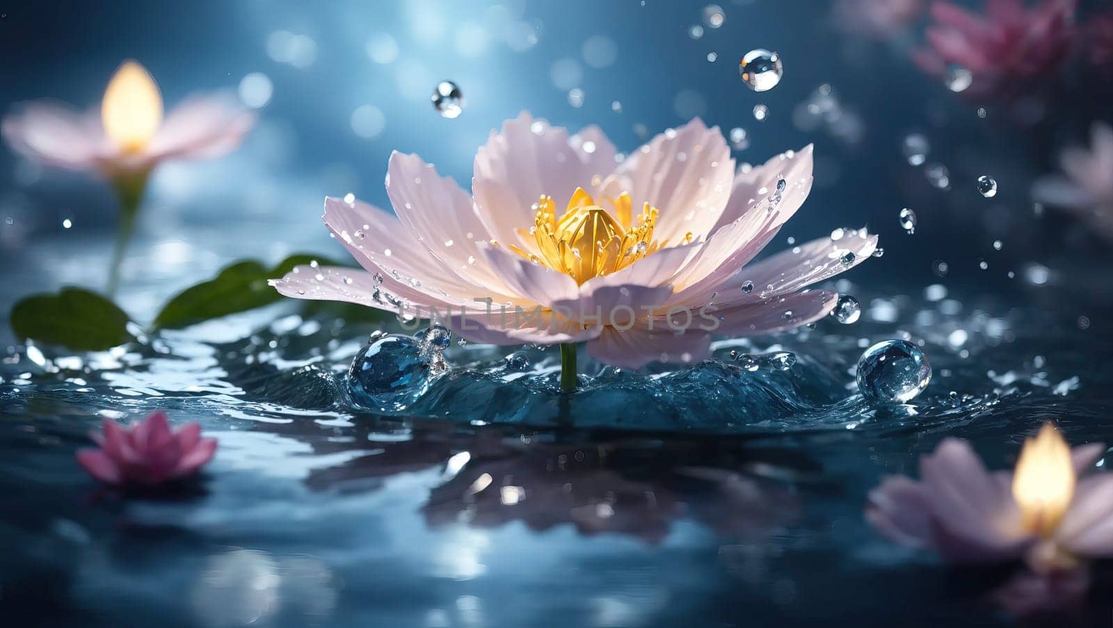 Water lily in the rain by applesstock