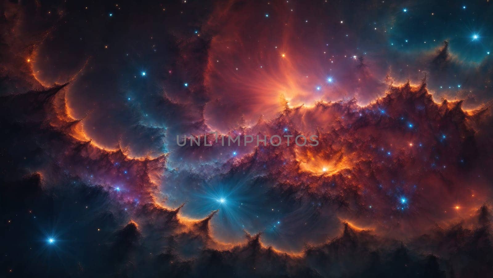 Fractals in deep space with colorful nebula by applesstock