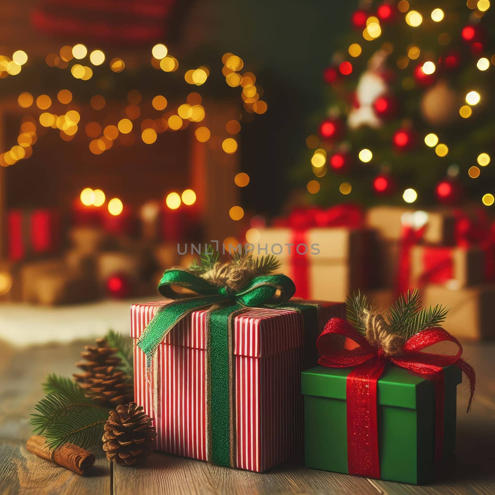 Luxury New Year gifts, different present boxes under Christmas tree in holiday eve, Christmastime celebration by Kobysh