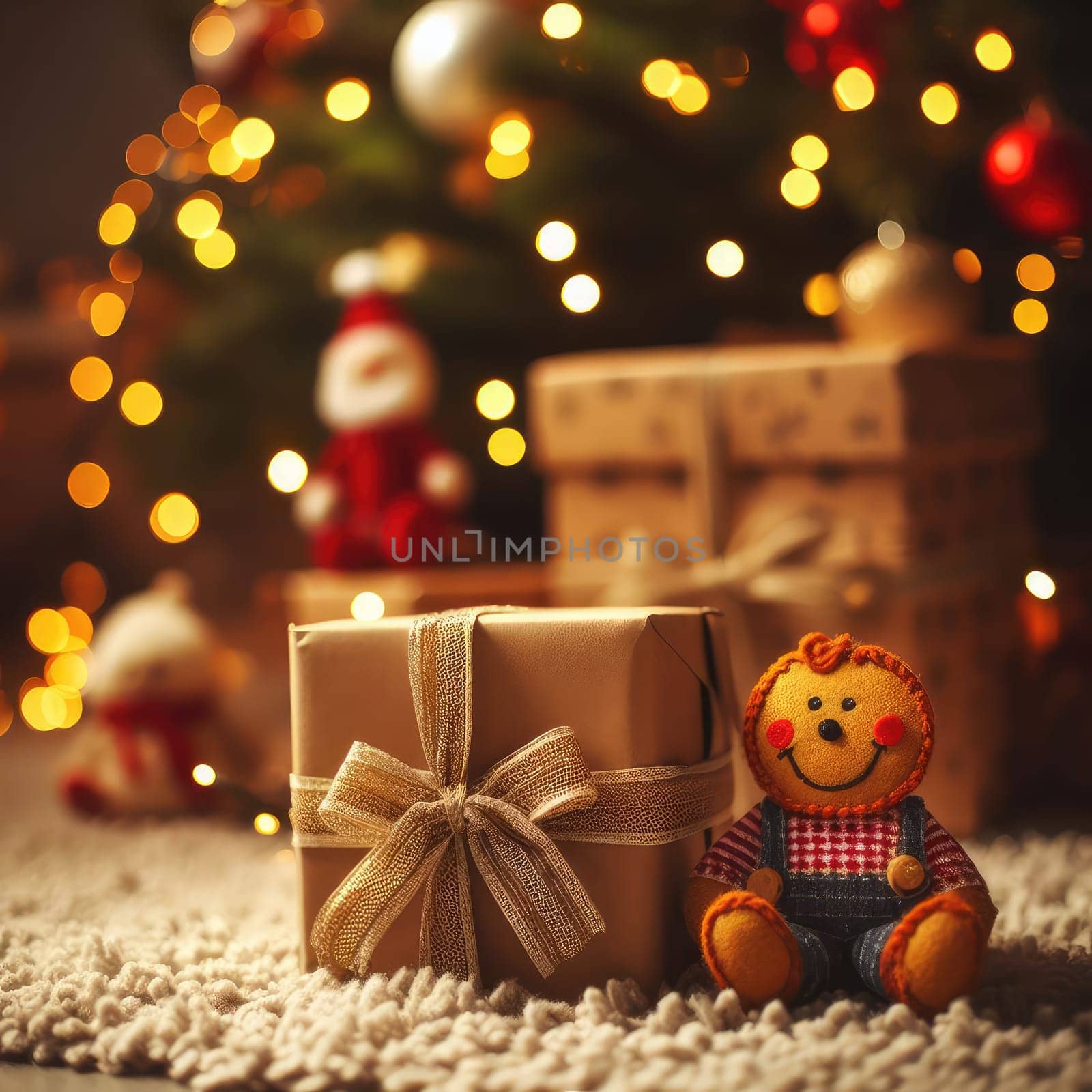 Luxury New Year gifts, different present boxes under Christmas tree in holiday eve, Christmastime celebration, home decorated with festive shiny balls, magic night