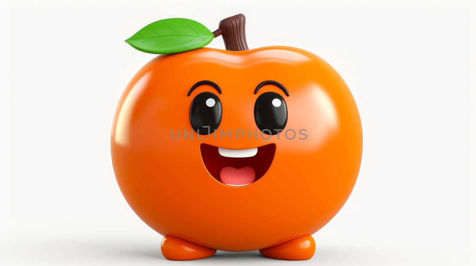 Persimmon with a cheerful face 3D on a white background. Cartoon characters, three-dimensional character, healthy lifestyle, proper nutrition, diet, fresh vegetables and fruits, vegetarianism, veganism, food, breakfast, fun, laughter, banner