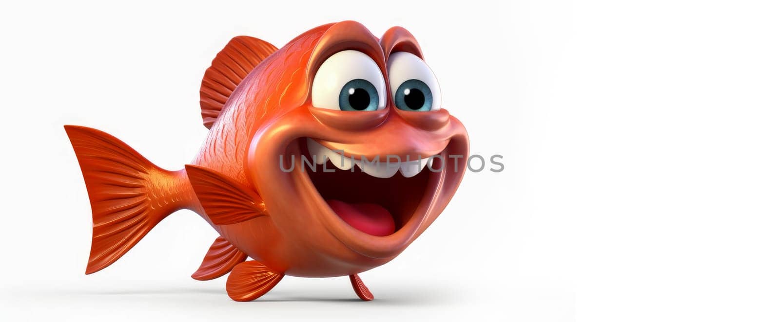 Red fish with a cheerful face 3D on a white background. by Alla_Yurtayeva