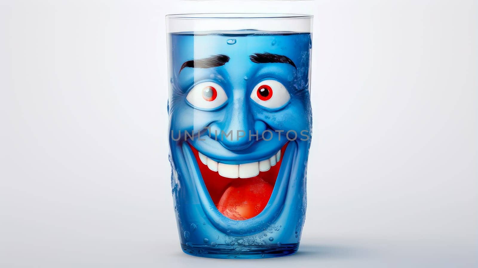 Pepsi glass with a cheerful face 3D on a white background. Cartoon characters, three-dimensional character, healthy lifestyle, proper nutrition, diet, fresh vegetables and fruits, vegetarianism, veganism, food, breakfast, fun, laughter, banner