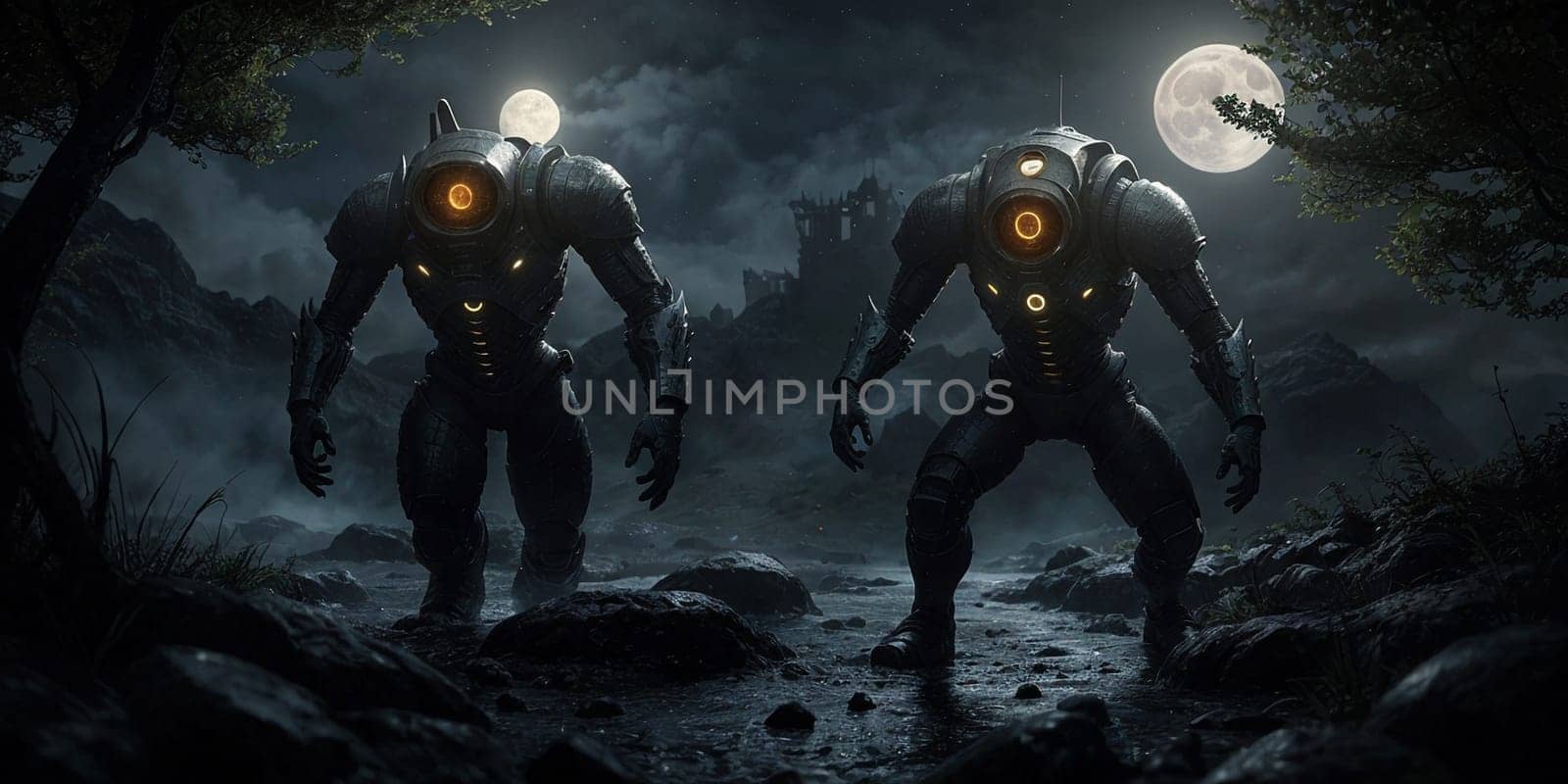 Mysterious creatures in spacesuits. High quality illustration