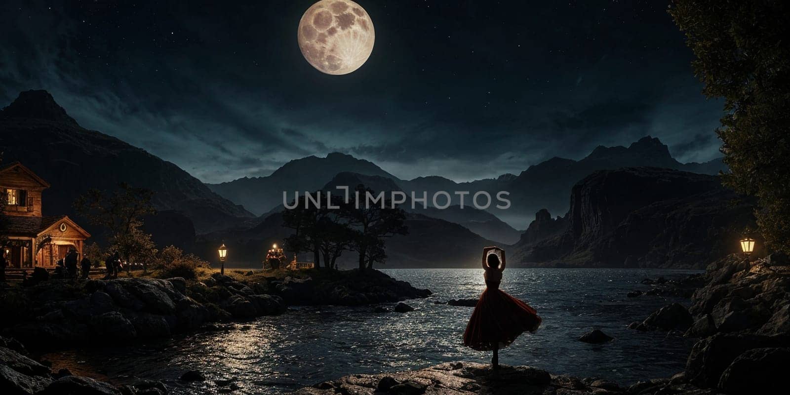 Beautiful girl by the light of the moon. High quality illustration